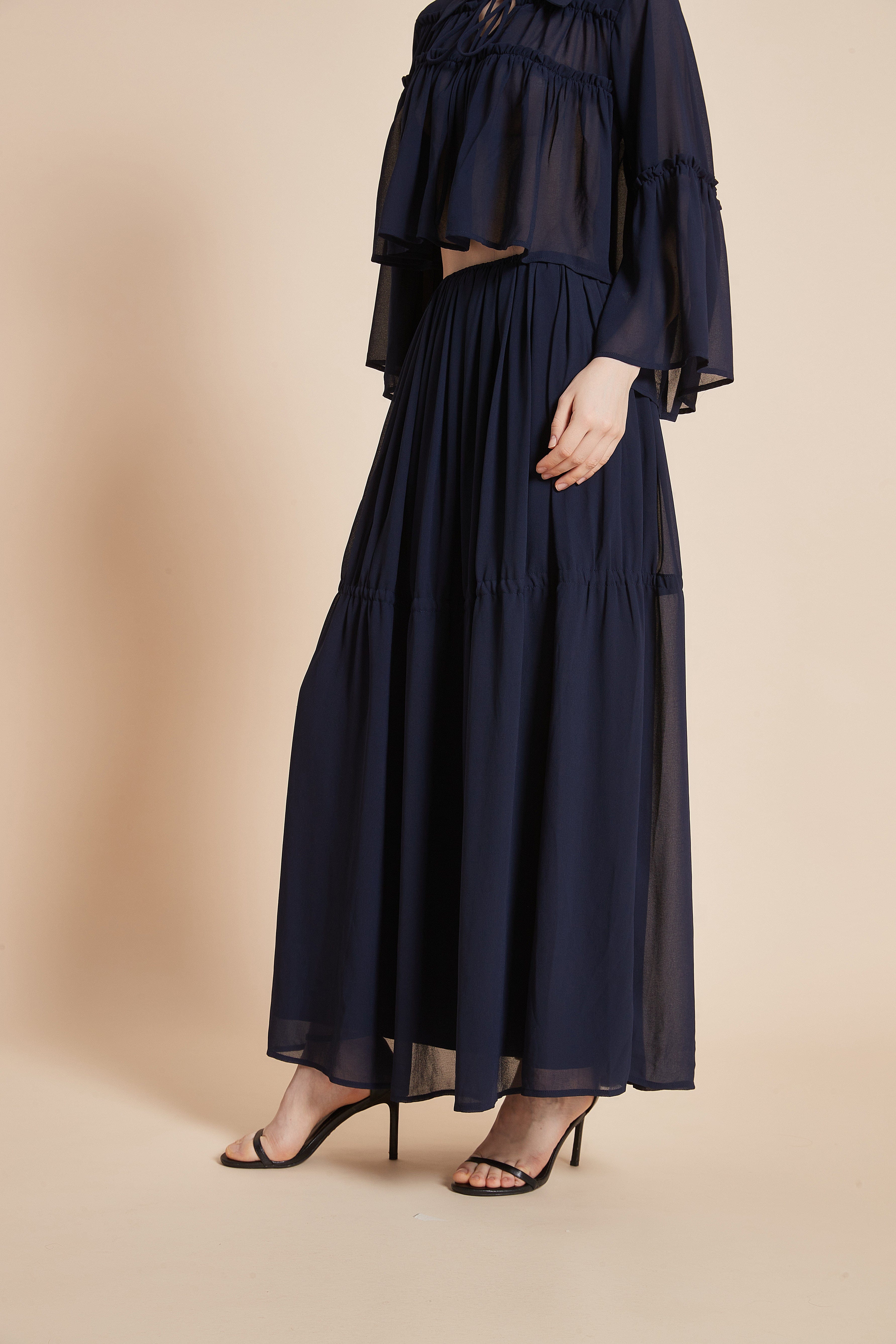 يولا تنورة نسائية طويلة واسعة بقصة كشكش