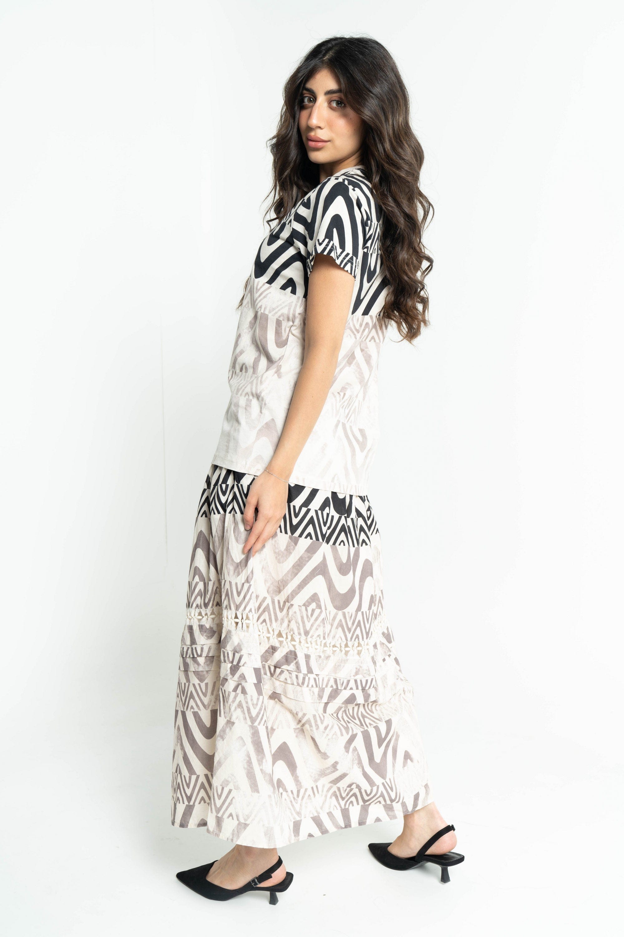 داليدرس تنورة نسائية طوبلة مطبوعة أسود