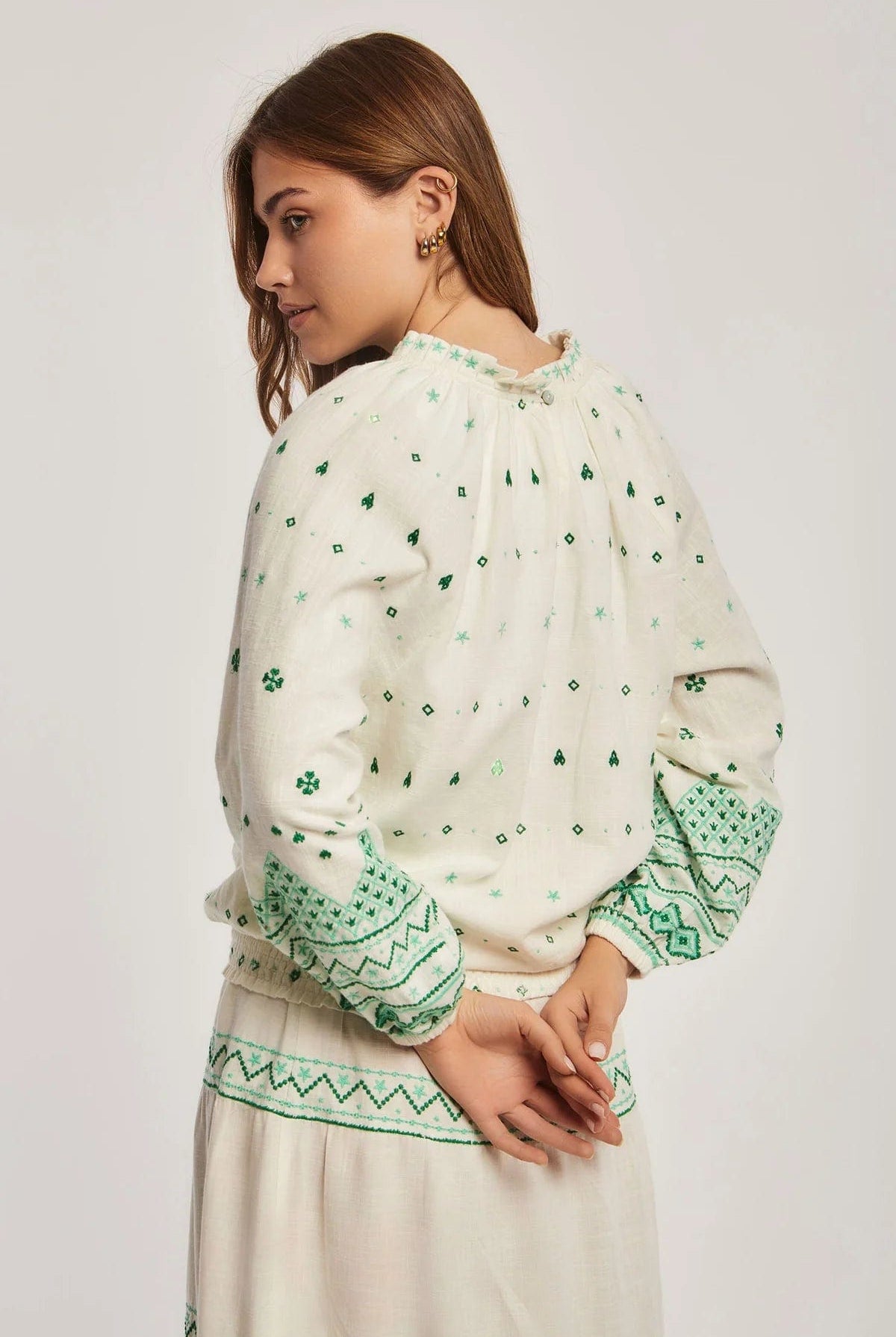 داليدرس بلوزة منقطة نسائية بأكمام طويلة أخضر