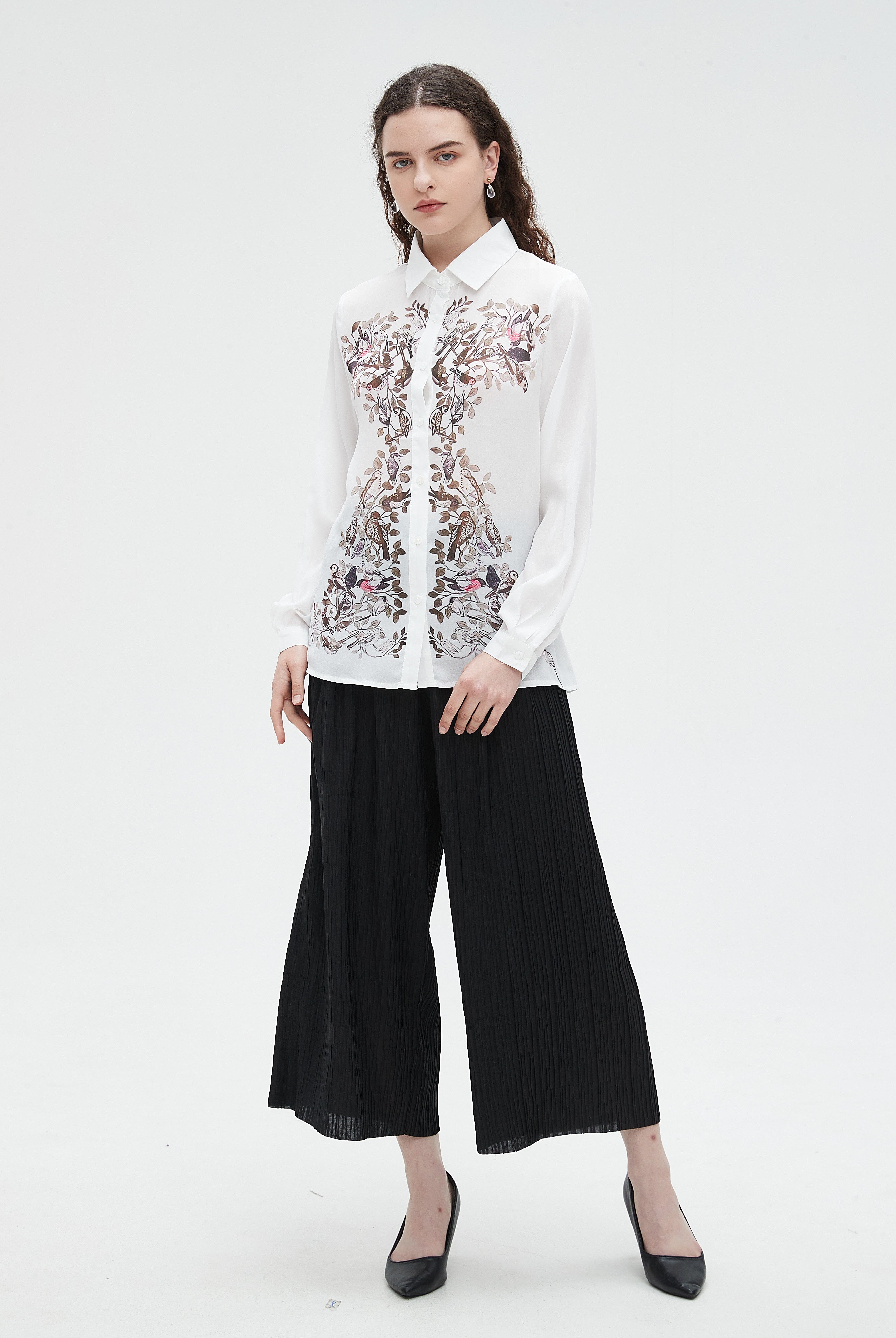 نتشي بلوزة بكم نسائي بازرار وطبعة الوان