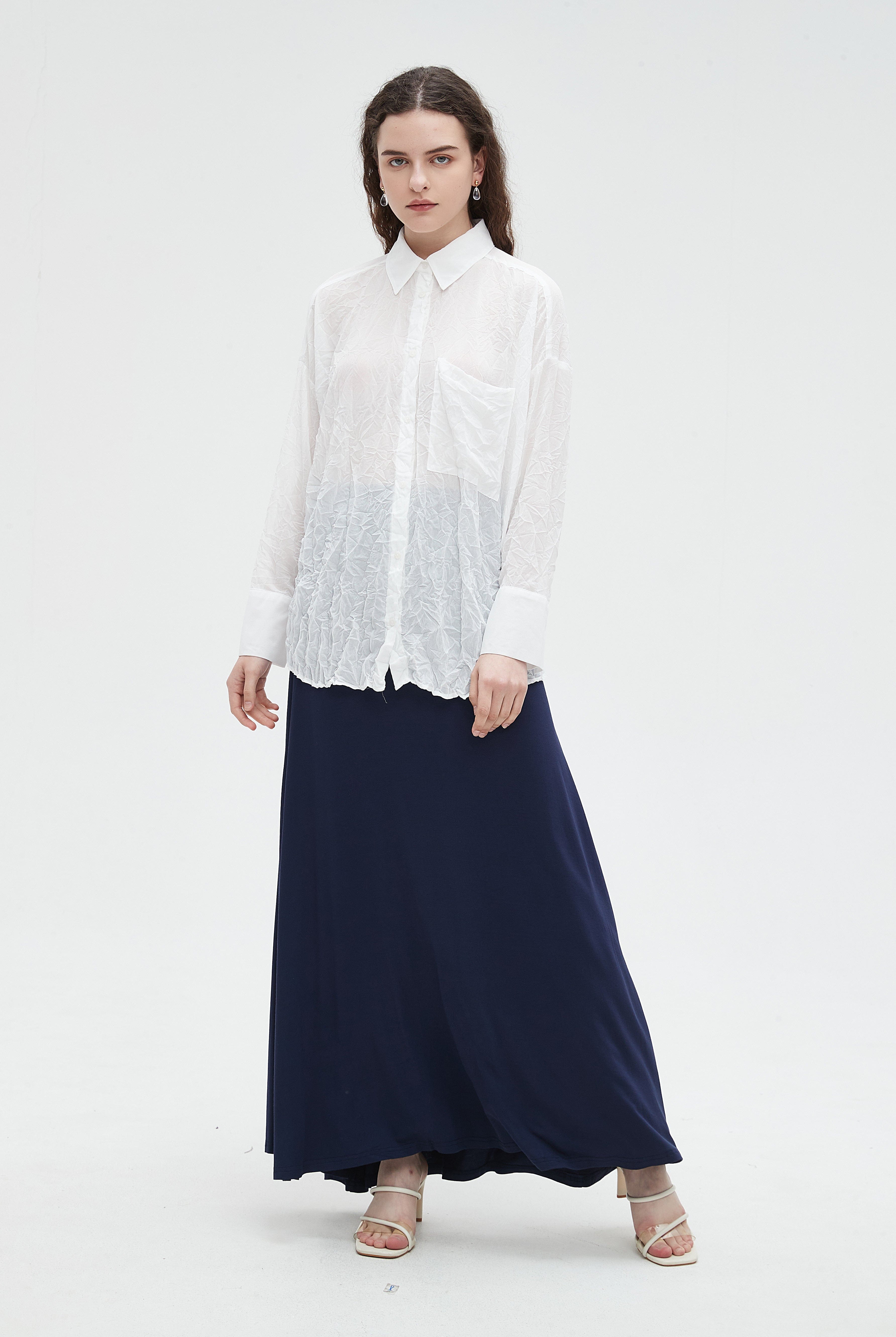 نتشي قميص نسائي سادة بأكمام طويلة وازرار أمامية