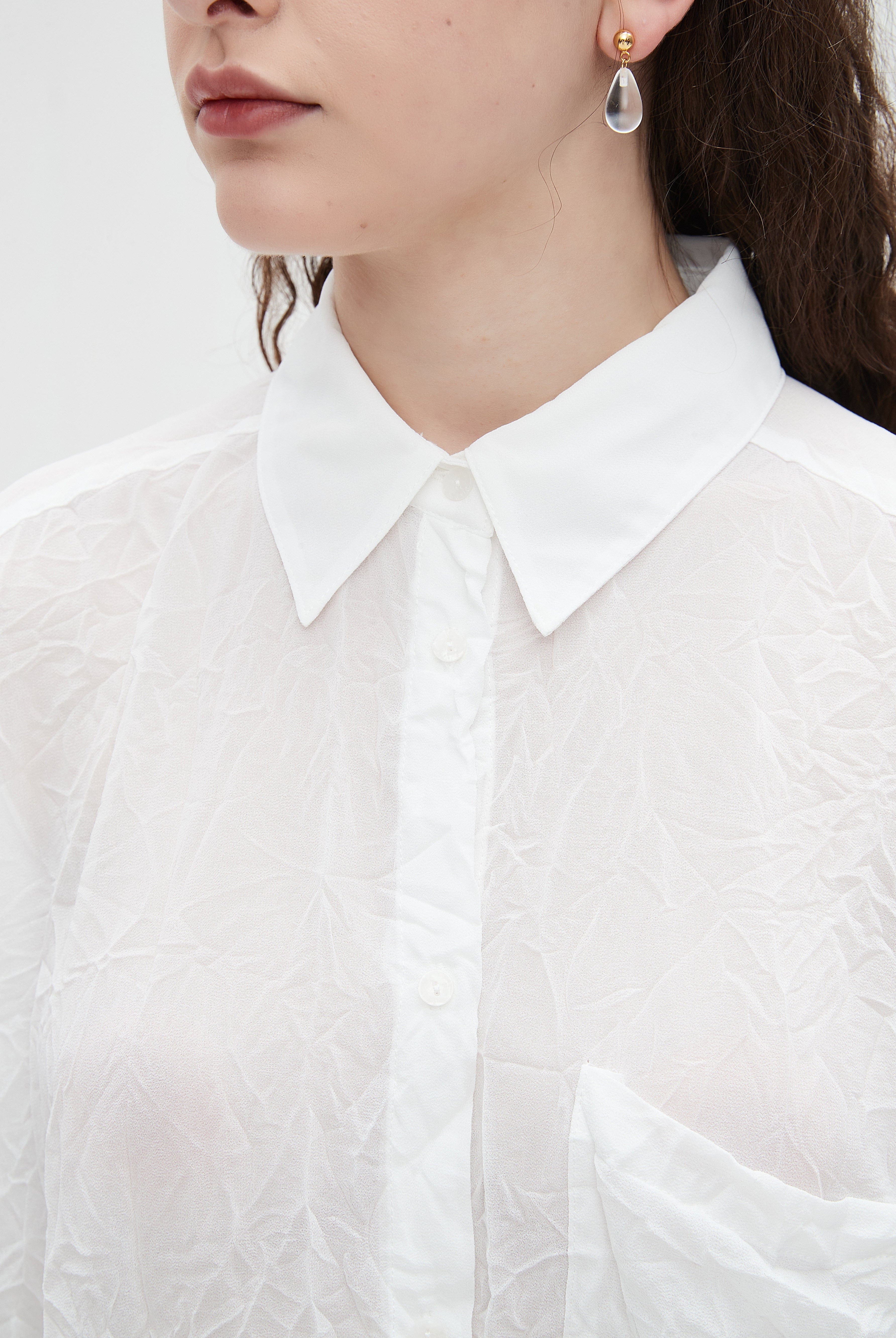 نتشي قميص نسائي سادة بأكمام طويلة وازرار أمامية