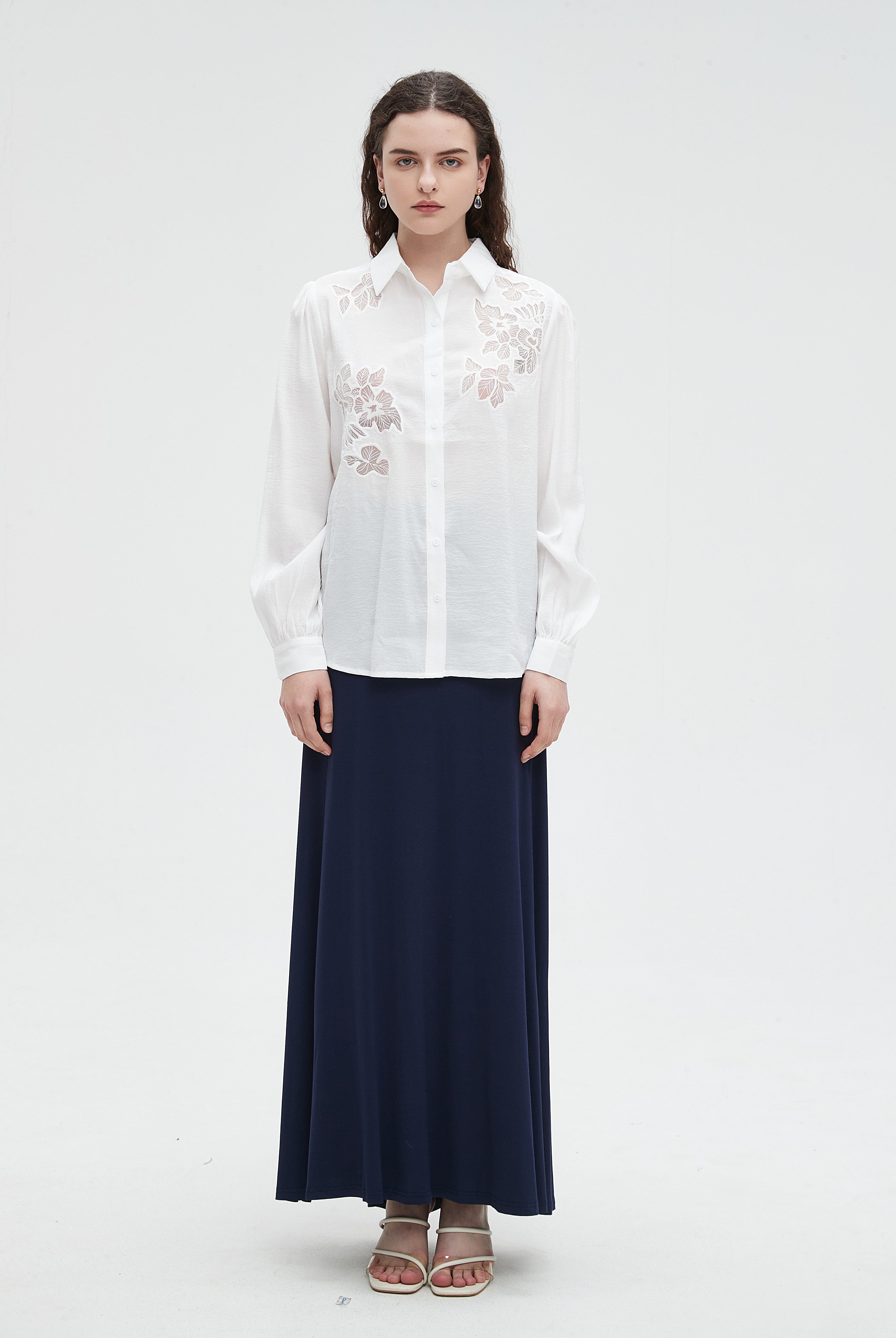 نتشي بلوزة نسائي بكم وطبعة ازهار