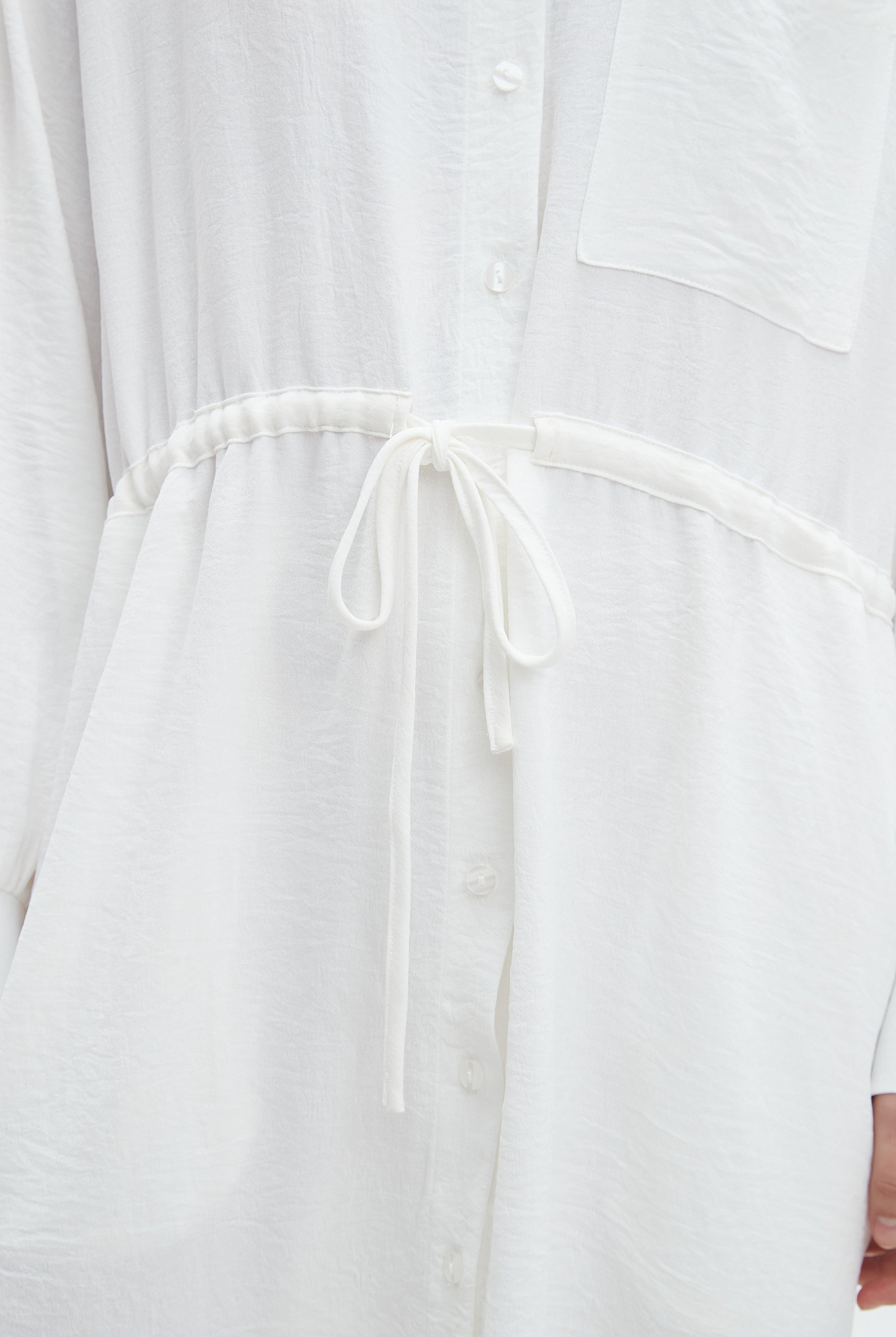 نتشي فستان نسائي ميدي بأكمام طويلة ورباط على الخصر سادة