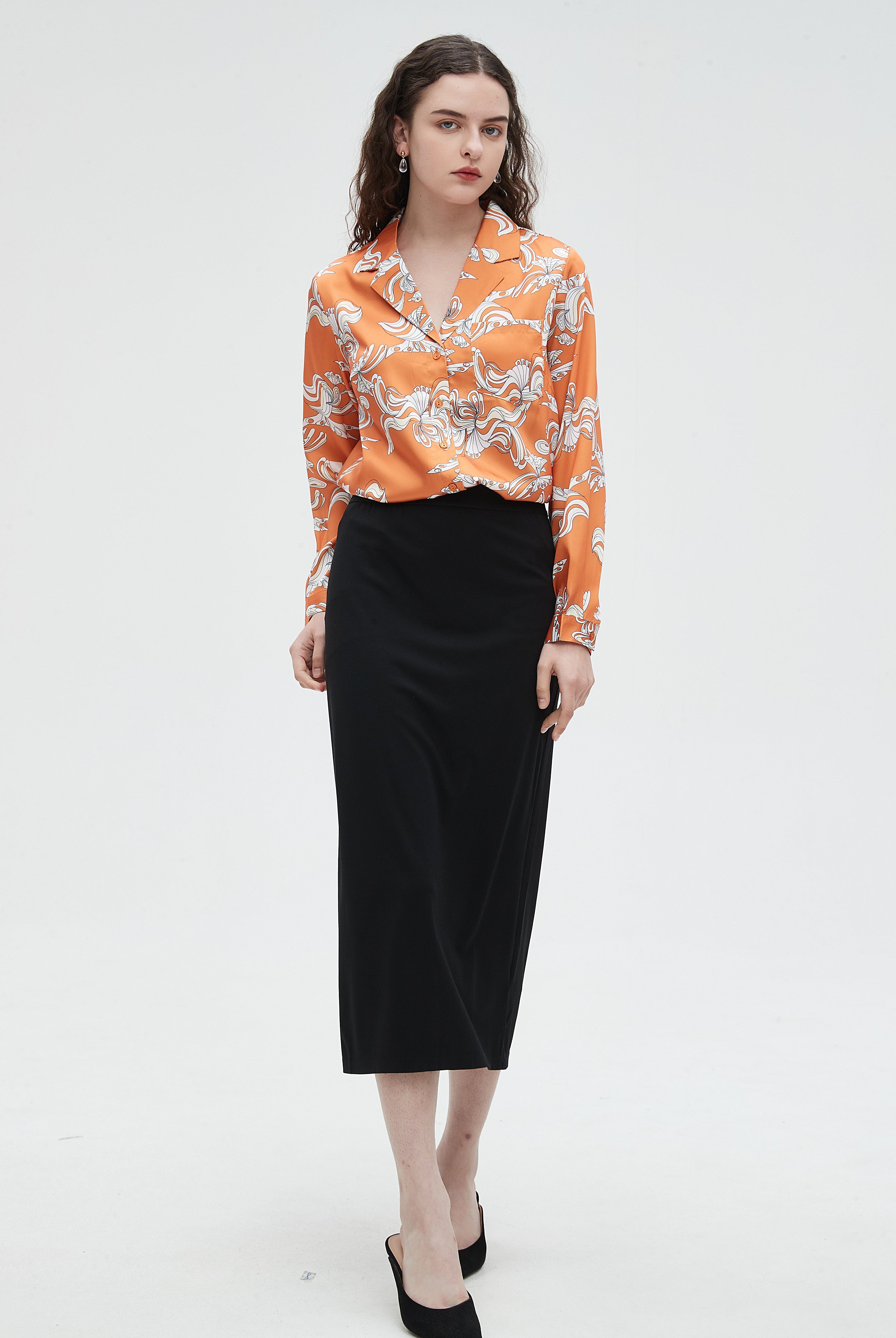 نتشي بلوزة نسائي منقوشة بأزرار وكم طويل