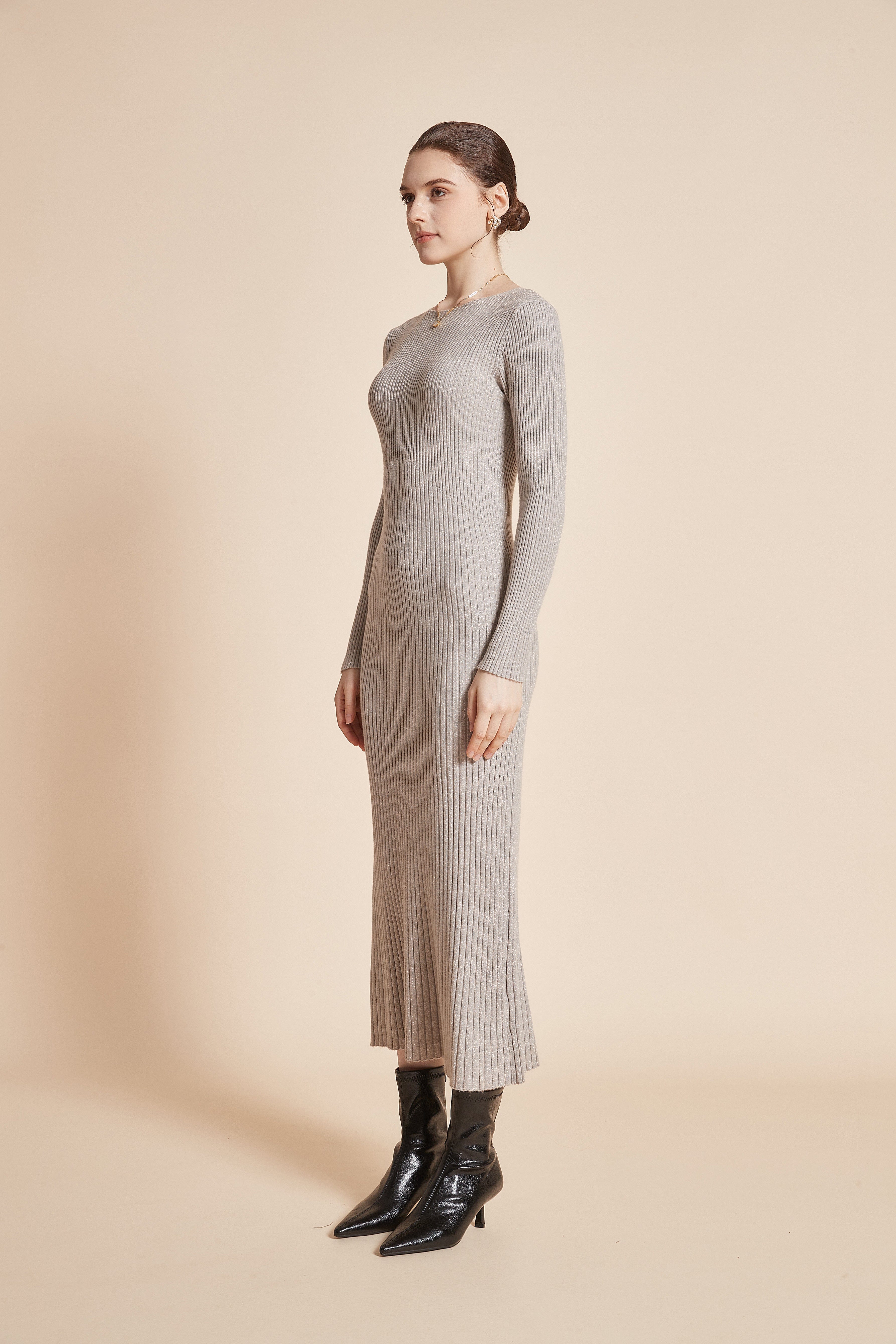 يولا فستان نسائي ميدي سادة باكمام طويلة شتوي