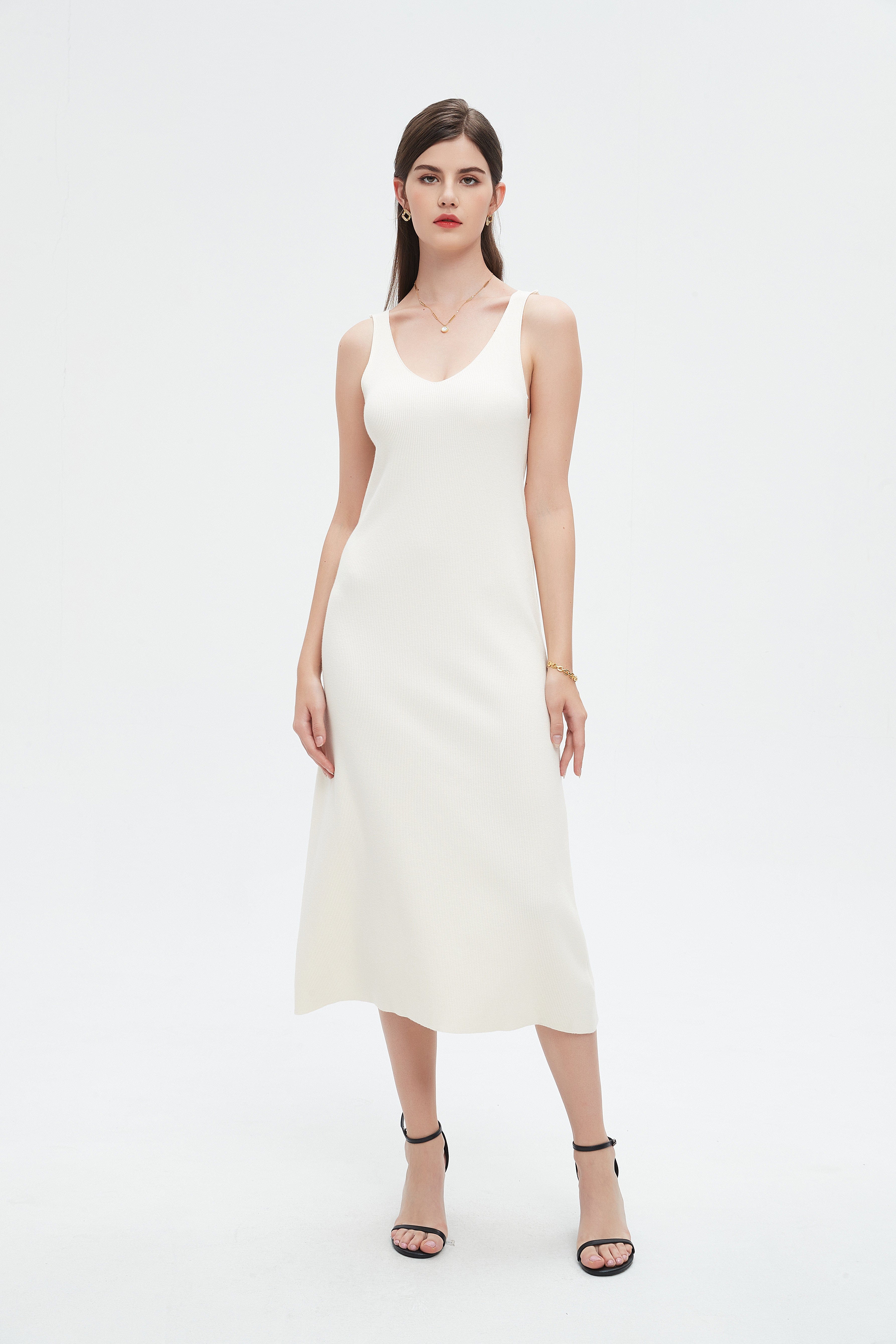 نتشي فستان ميدي نسائي ساده كات بكشكش تحت الصدر