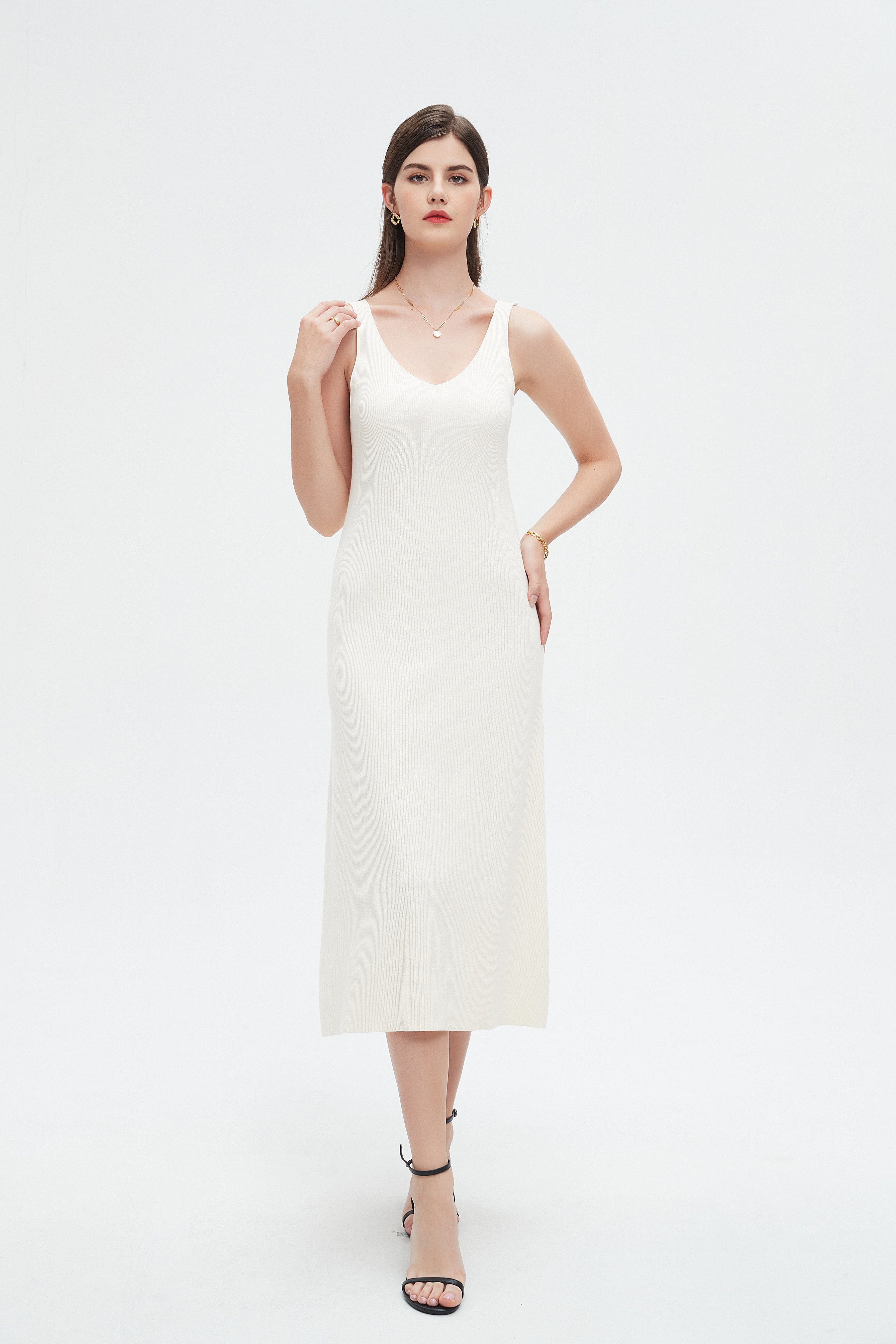 نتشي فستان ميدي نسائي ساده كات بكشكش تحت الصدر