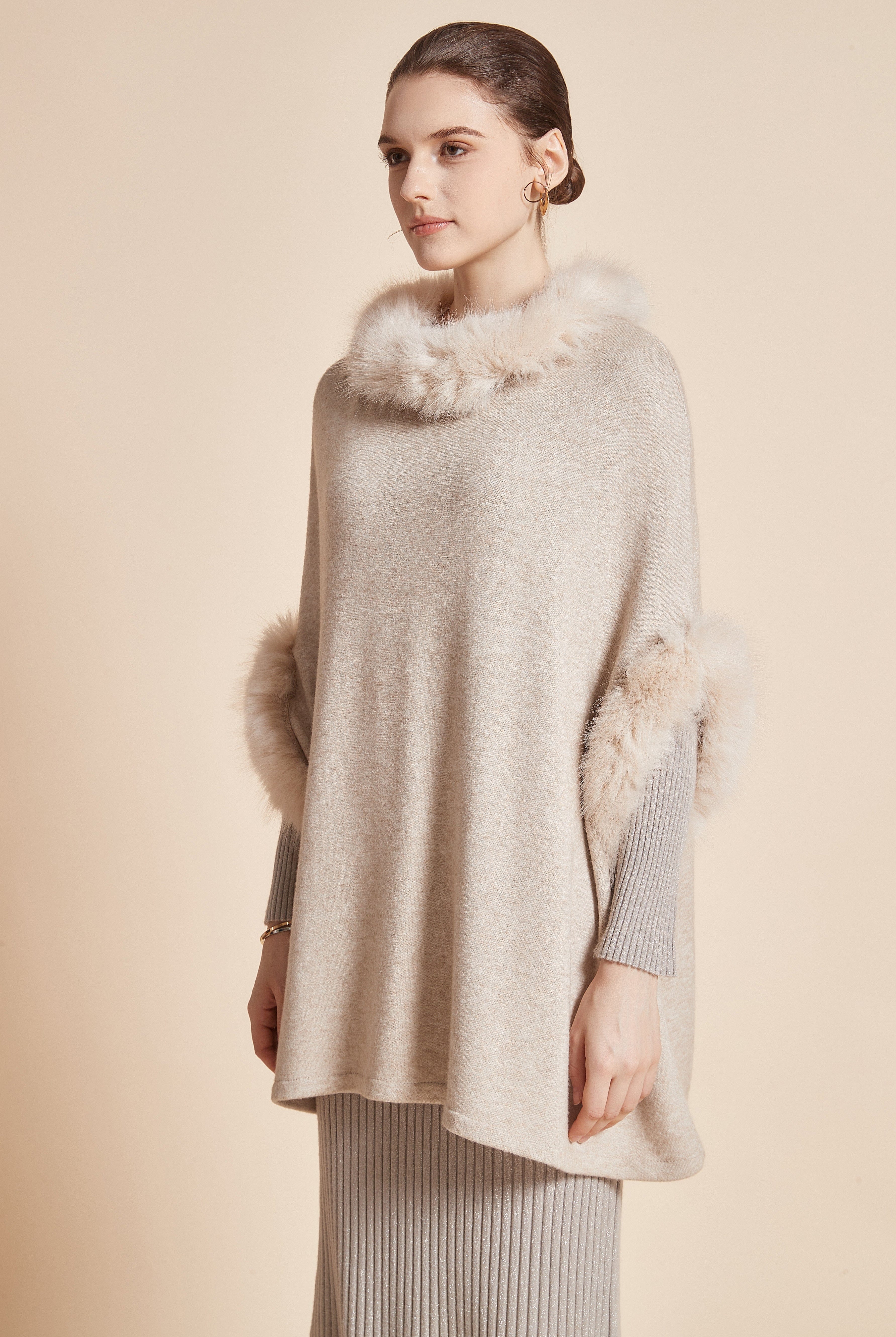 يولا بلوفر نسائي 3/4 كم سادة مع تفاصيل فرو