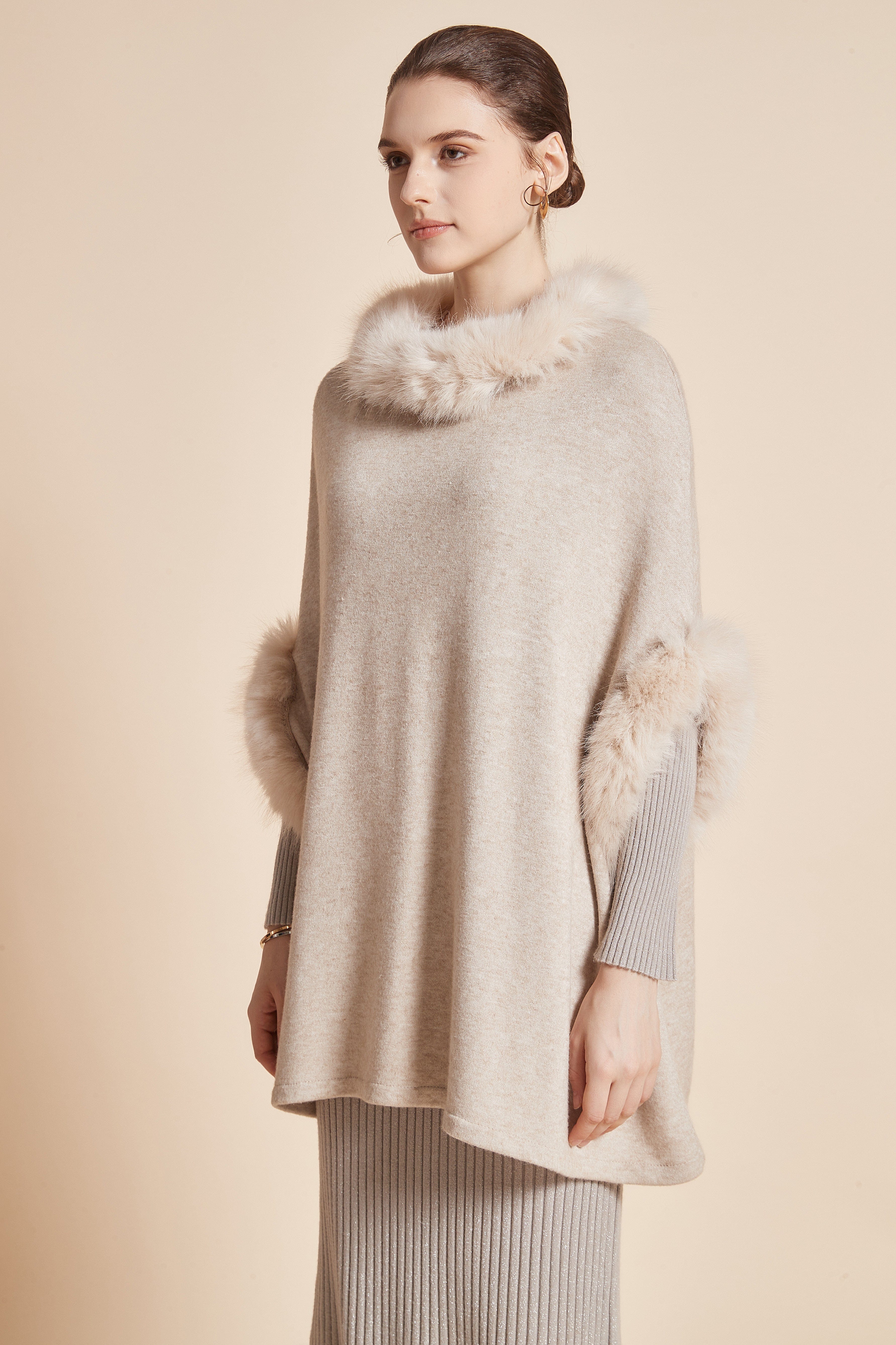 يولا بلوفر نسائي 3/4 كم سادة مع تفاصيل فرو