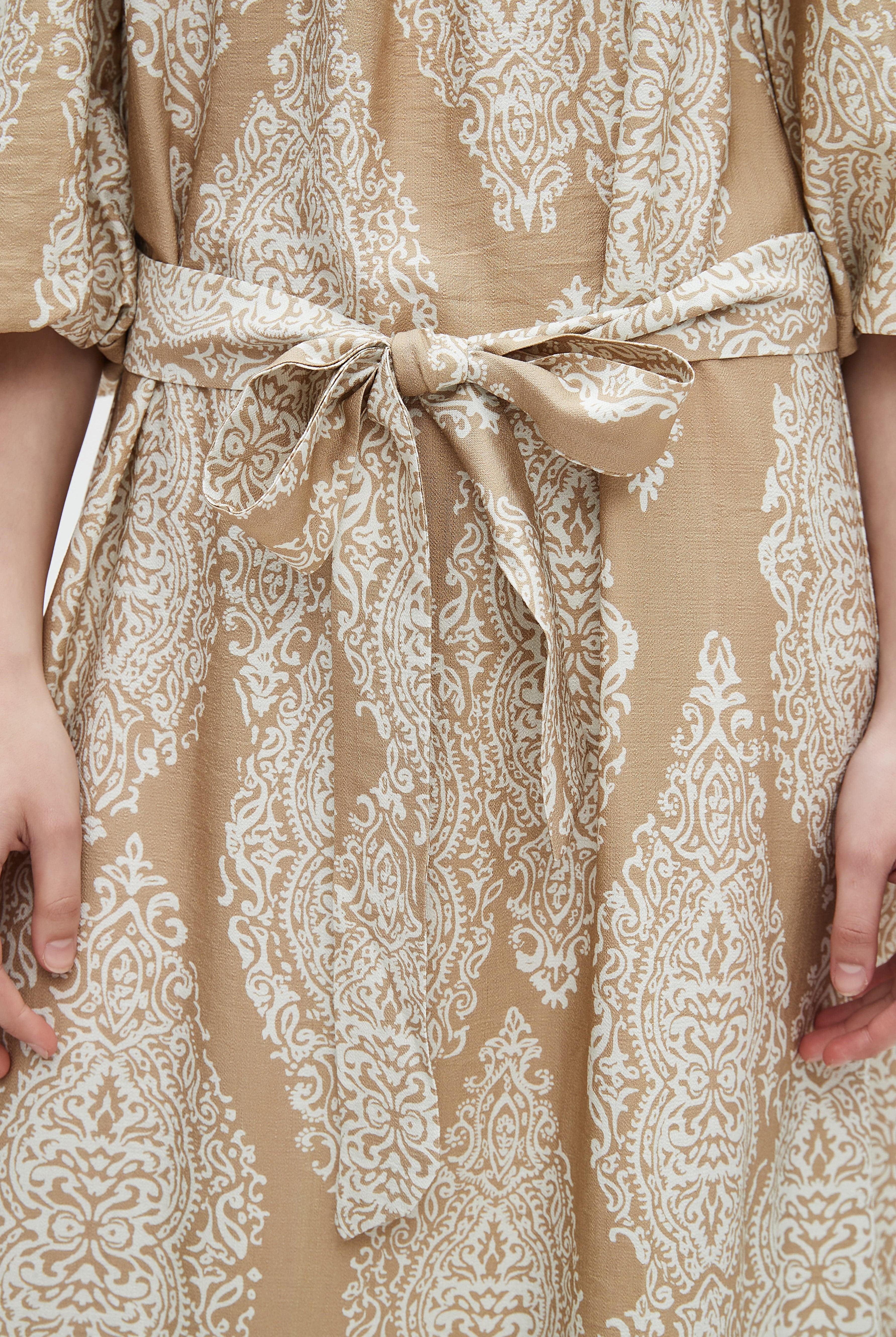 نتشي فستان ميدي 3/4 كم مطبوع بفيونكه عالخصر