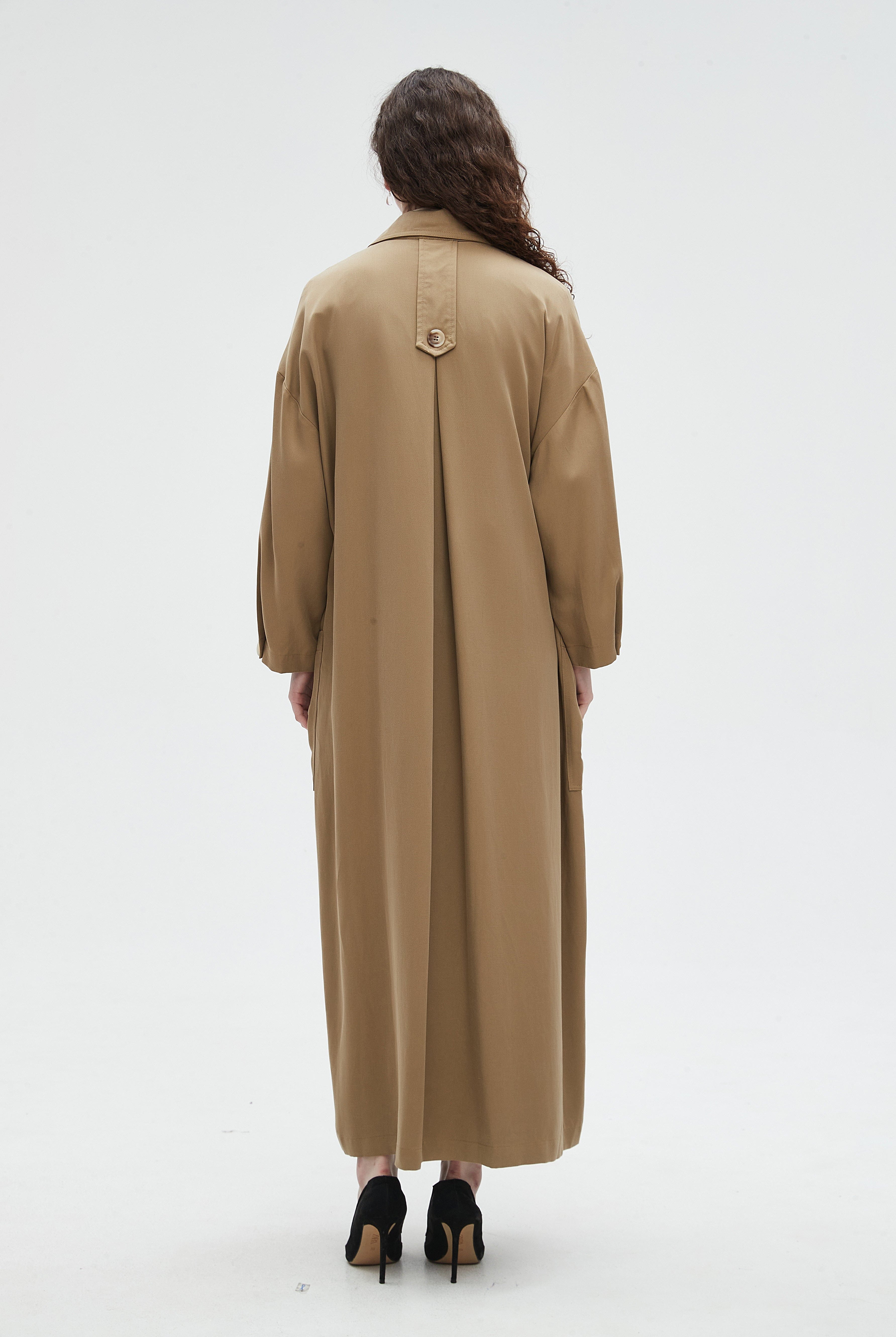 نتشي معطف طويل بكم طويل ساده بياقة طويلة