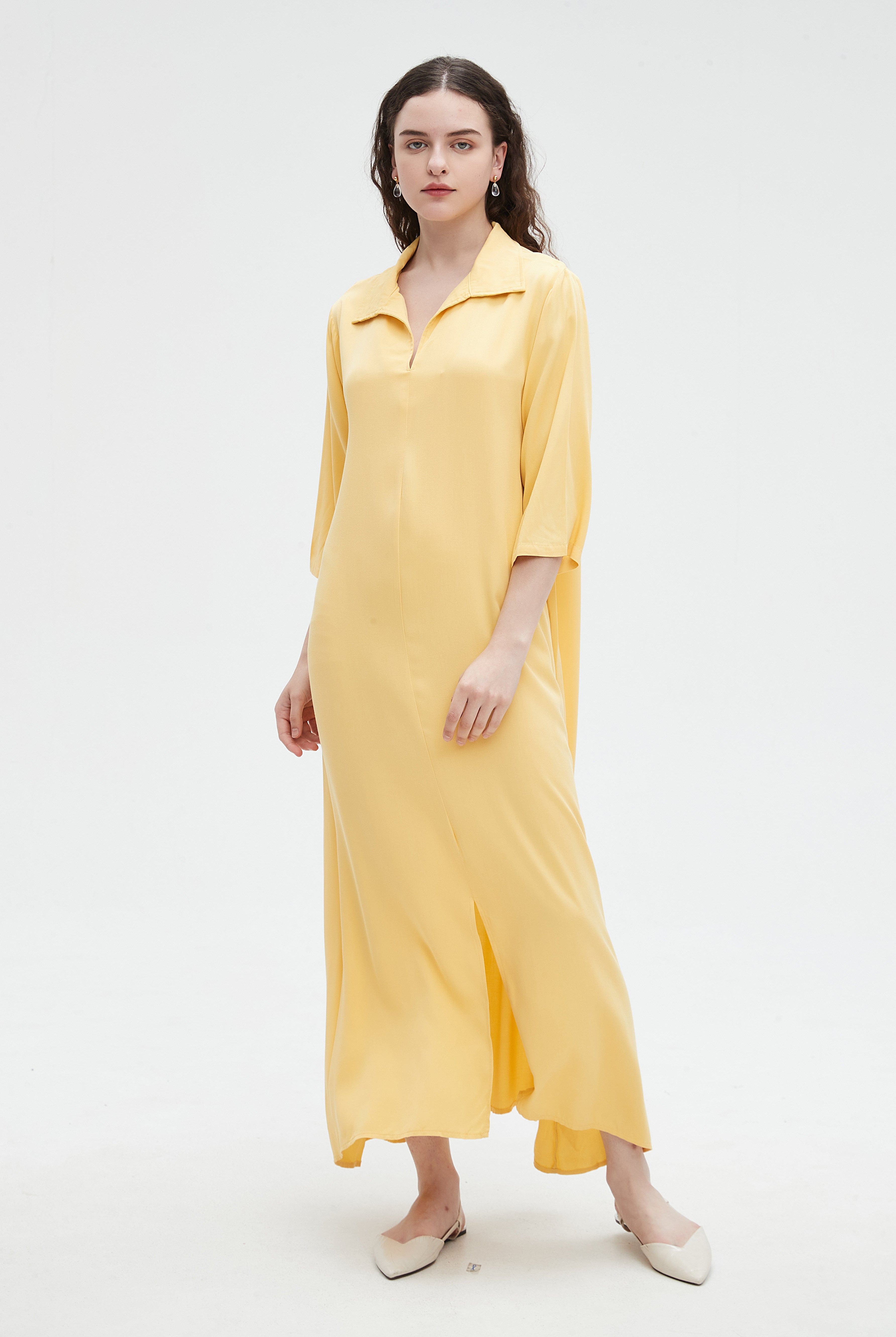 نتشي فستان ماكسي 3/4 كم بياقة