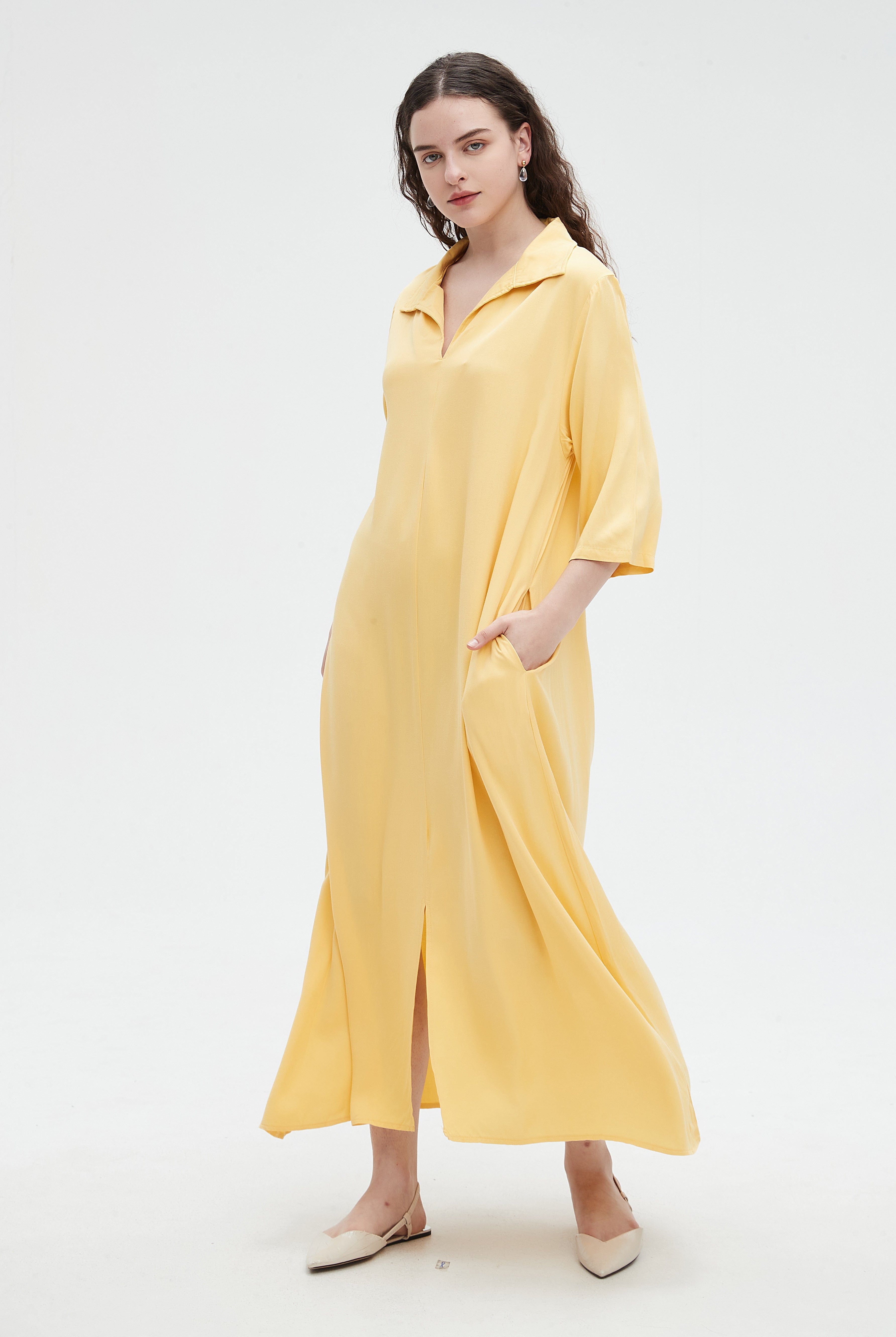 نتشي فستان ماكسي 3/4 كم بياقة