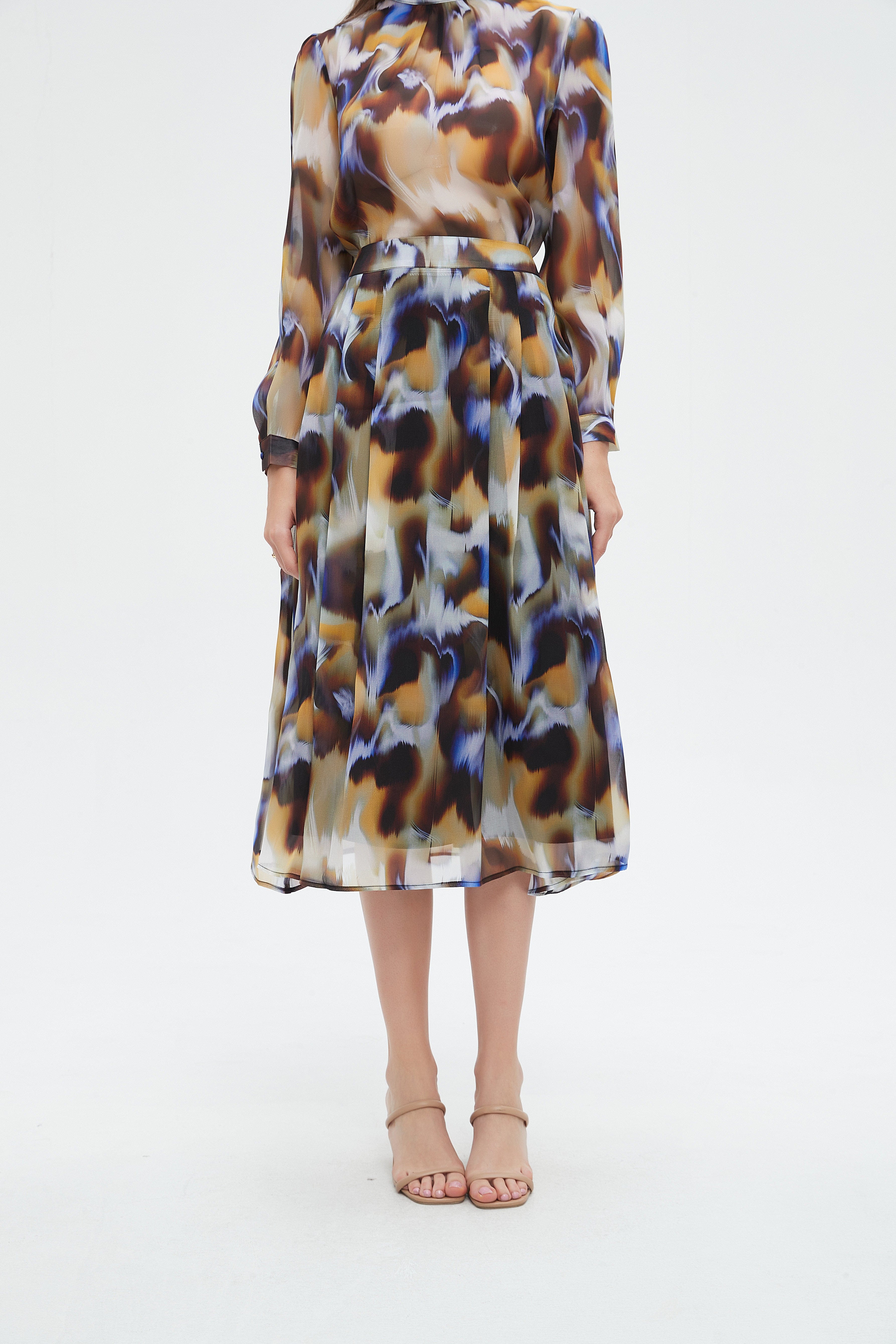 نتشي تنورة ميدي نسائية مشجرة