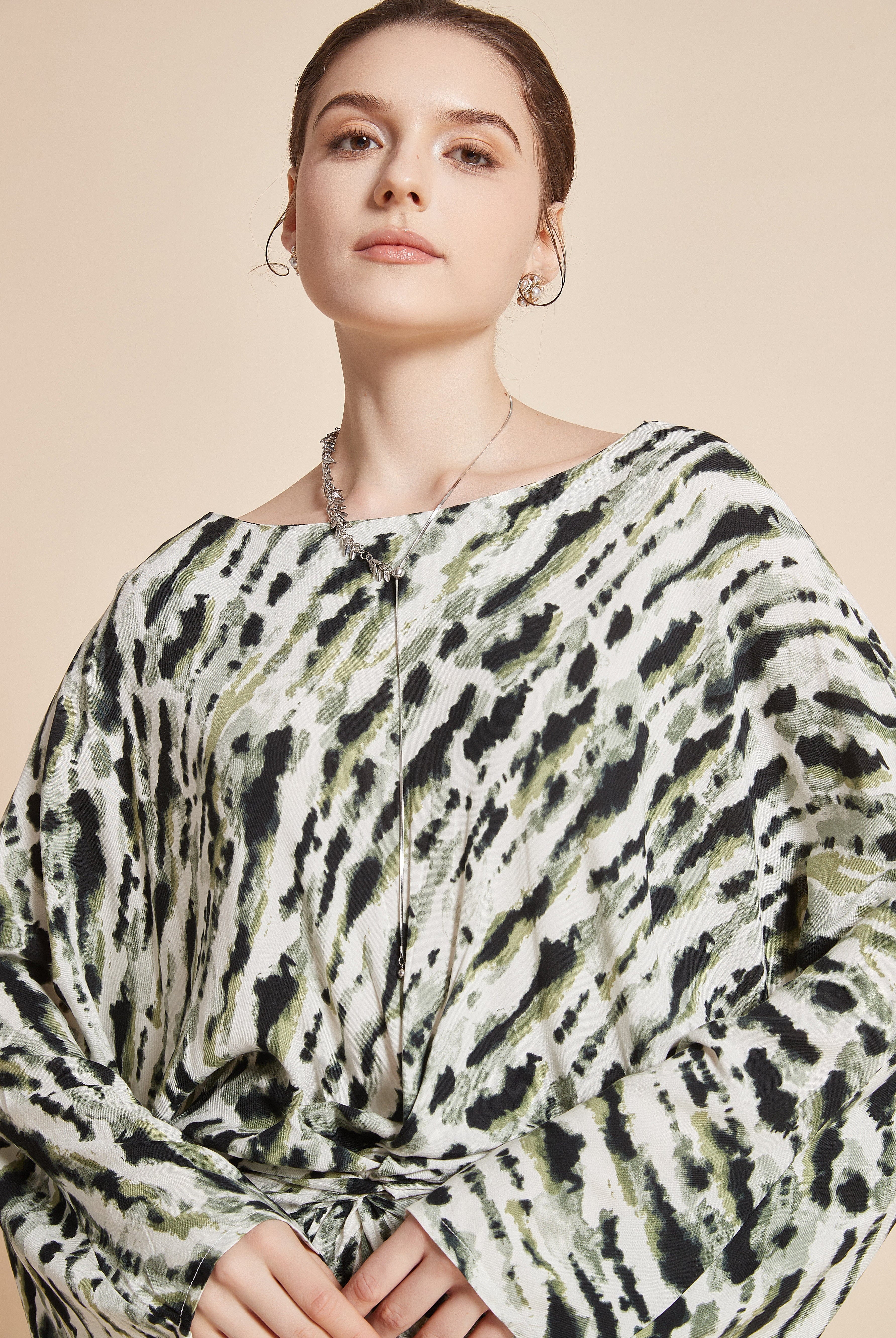 يولا فستان نسائي طويل منقوش ألوان بأكمام طويلة