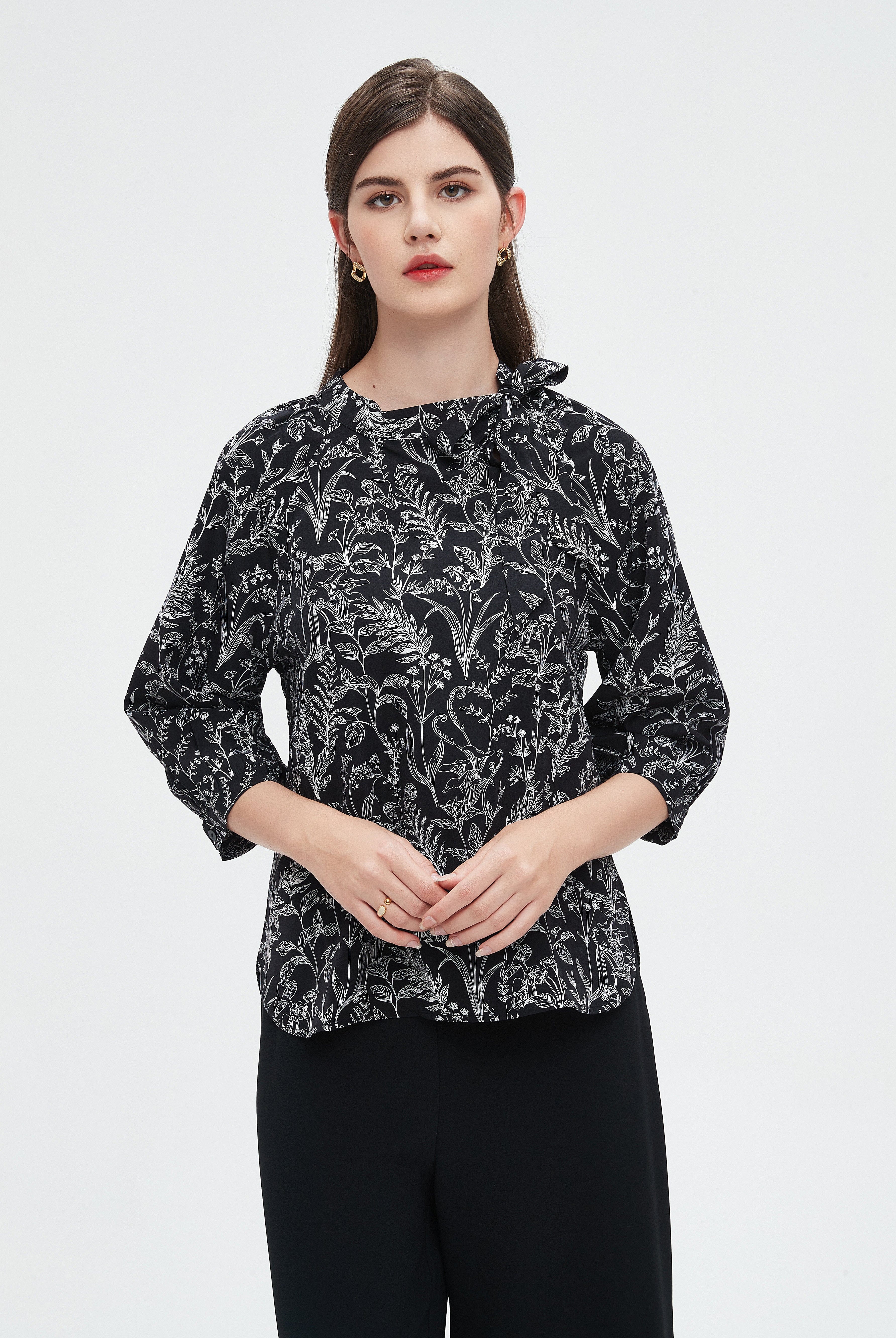 نتشي بلوزة مشجرة بأكمام 3/4