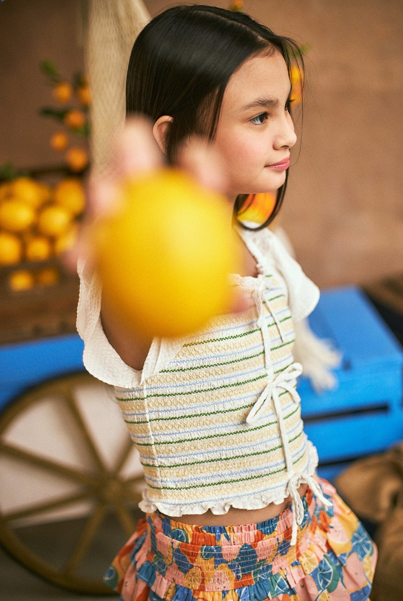 جينجرسنابس بلوزة بناتي مخطط بالعرض برباط كم قصير