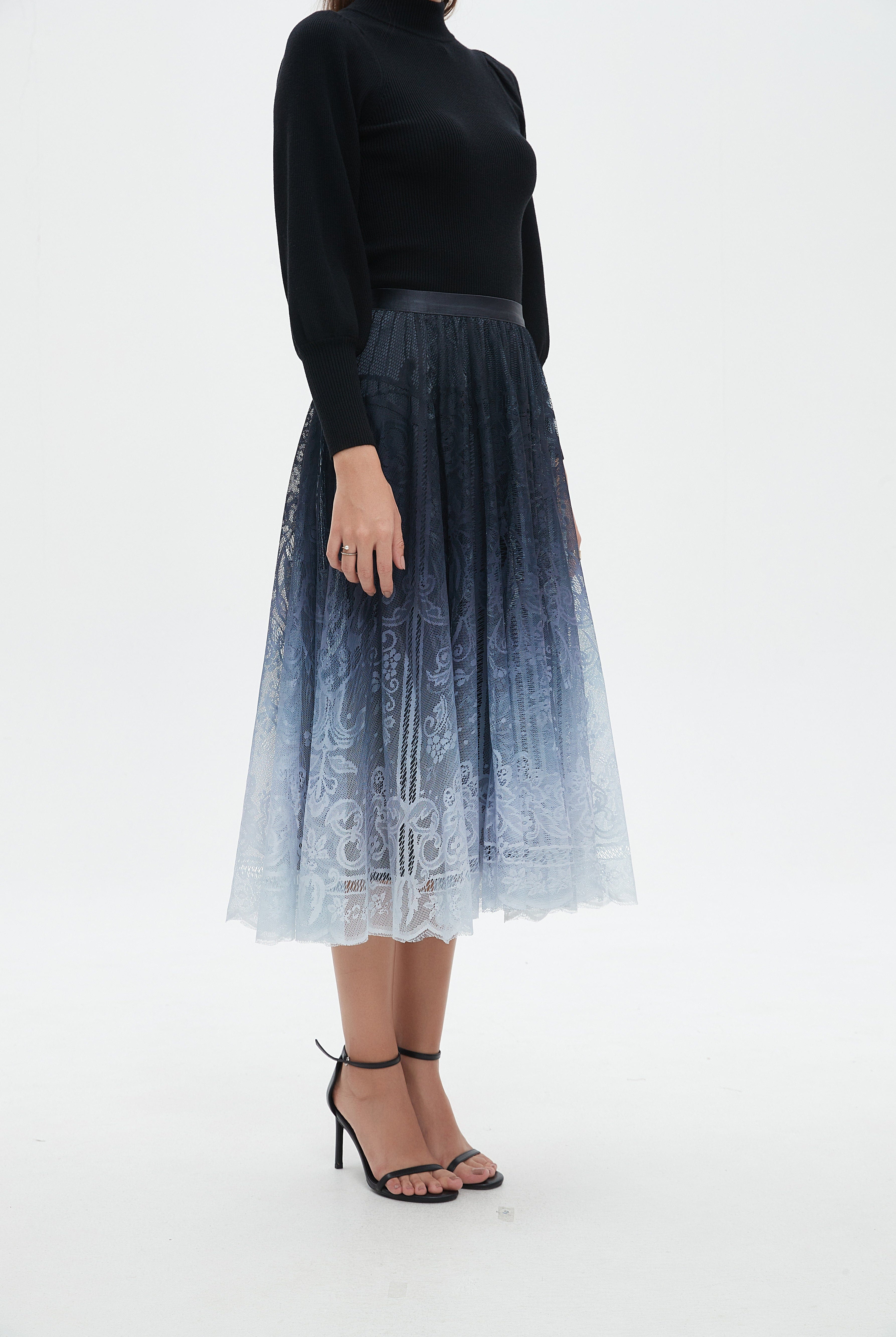 نتشي تنورة ميدي نسائية كلوش بنقشة زهور