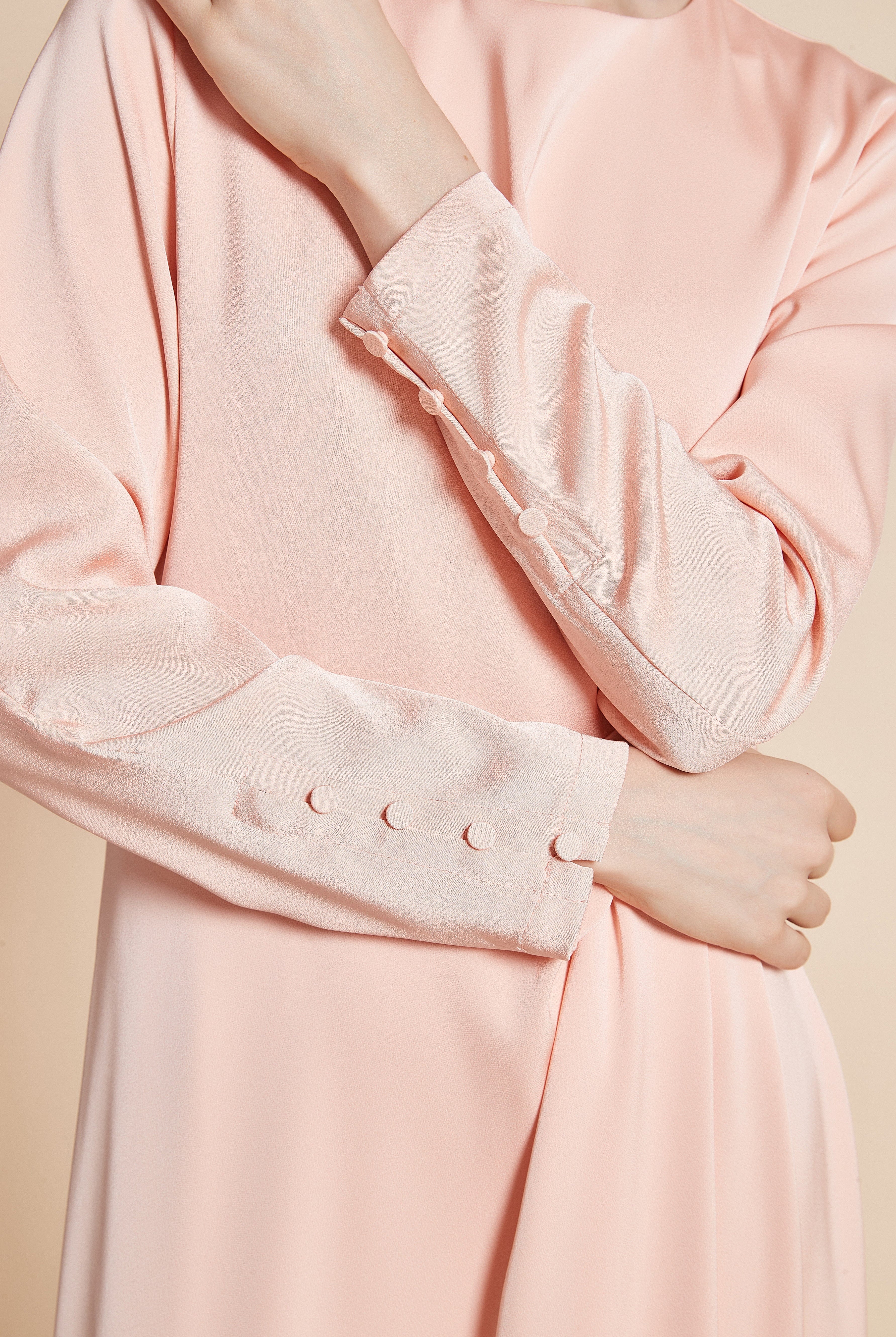 يولا فستان نسائي ميدي سادة بقصة لف وأكمام طويلة