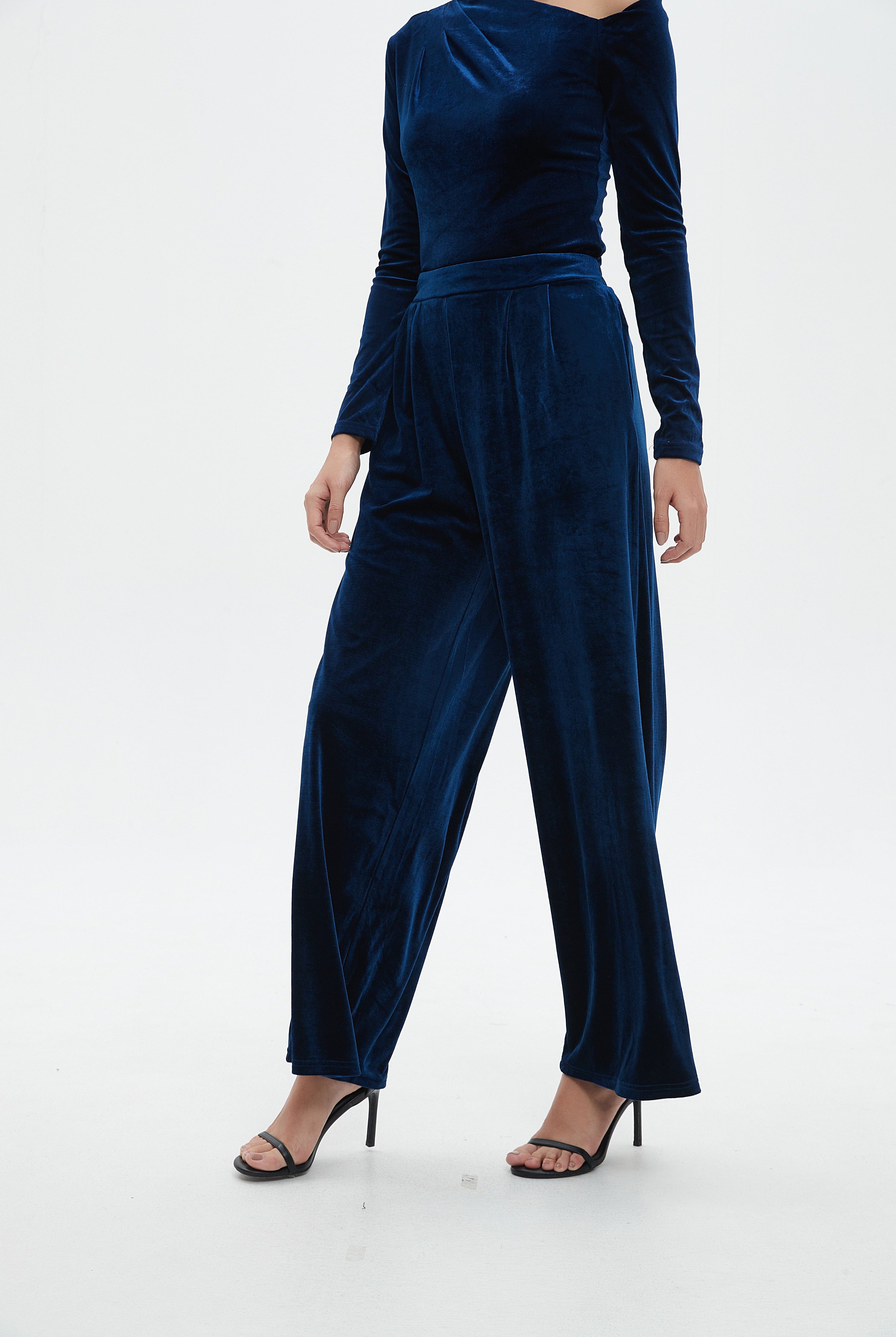 نتشي بنطلون سادة واسع قطيفة نسائي