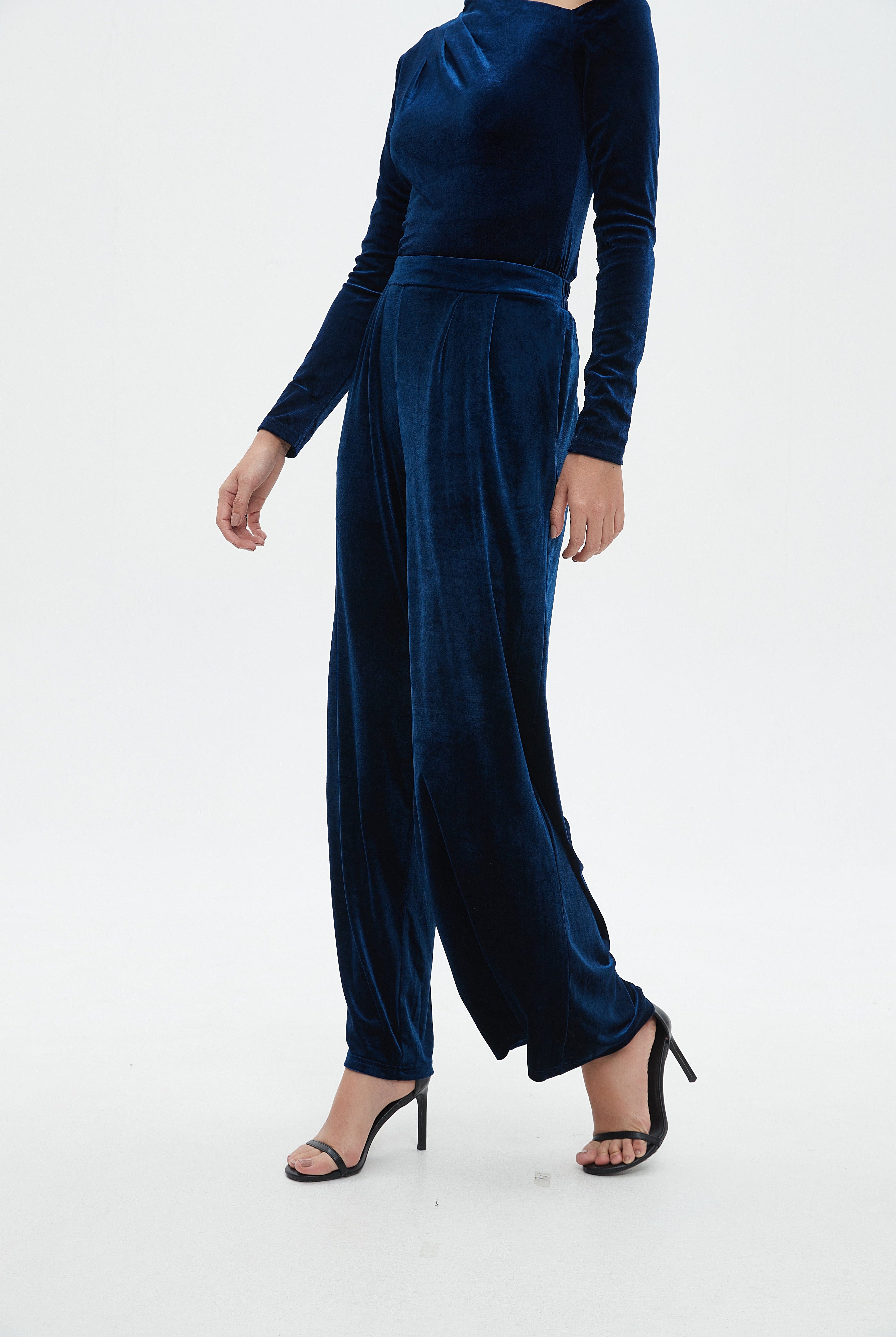 نتشي بنطلون سادة واسع قطيفة نسائي