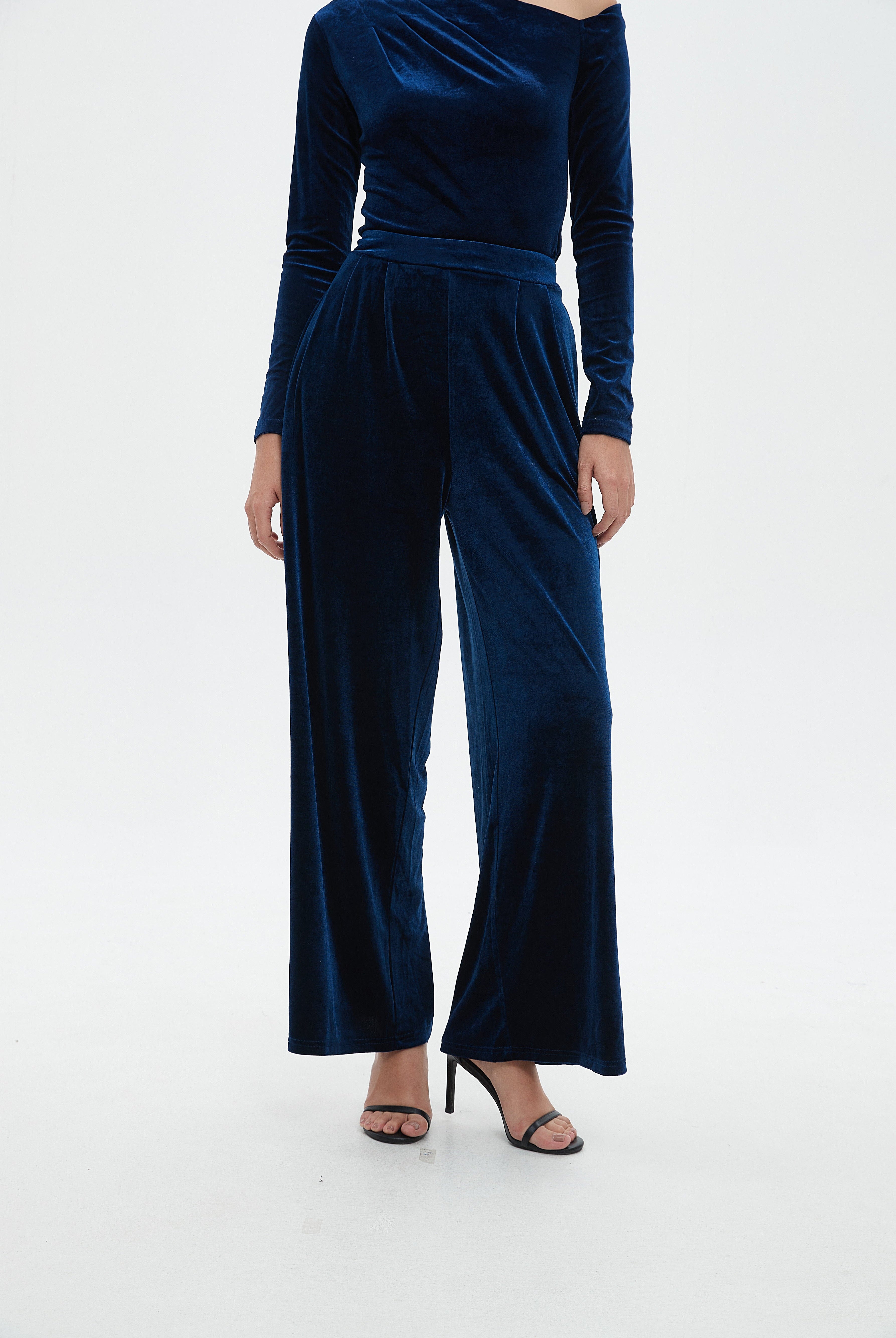 نتشي بنطلون سادة واسع قطيفة نسائي