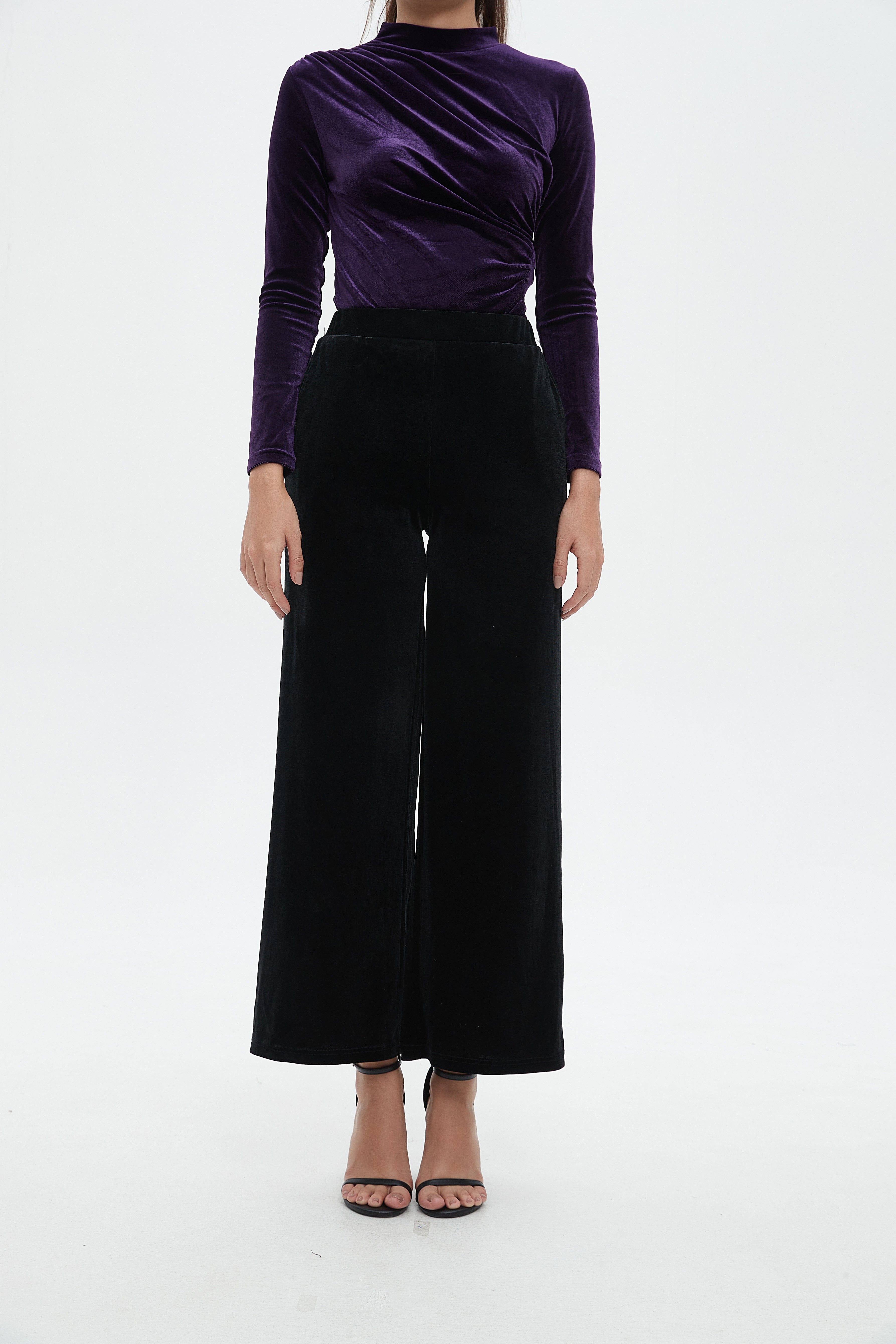 نتشي بنطلون طويل سادة واسع طويل نسائي