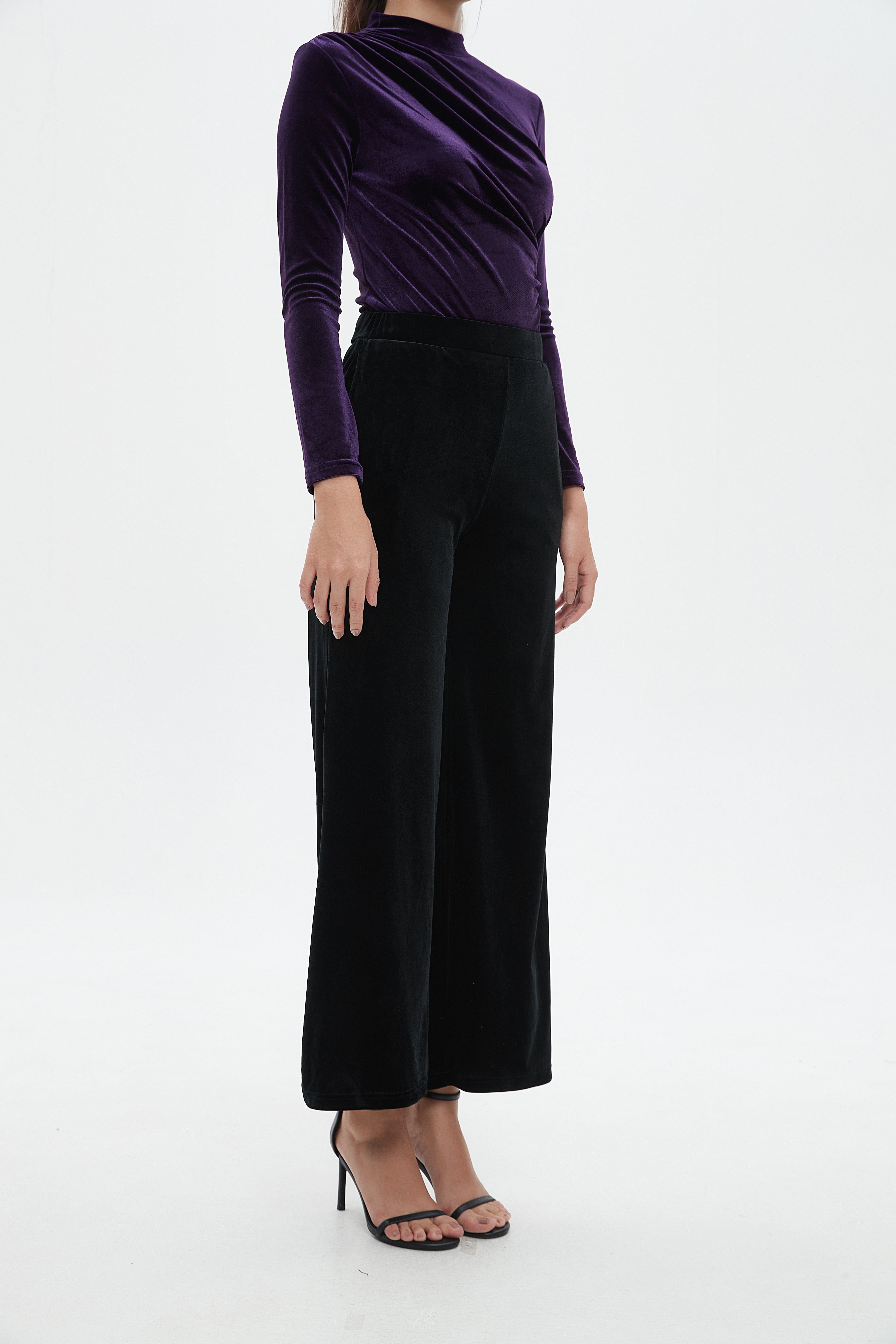 نتشي بنطلون طويل سادة واسع طويل نسائي