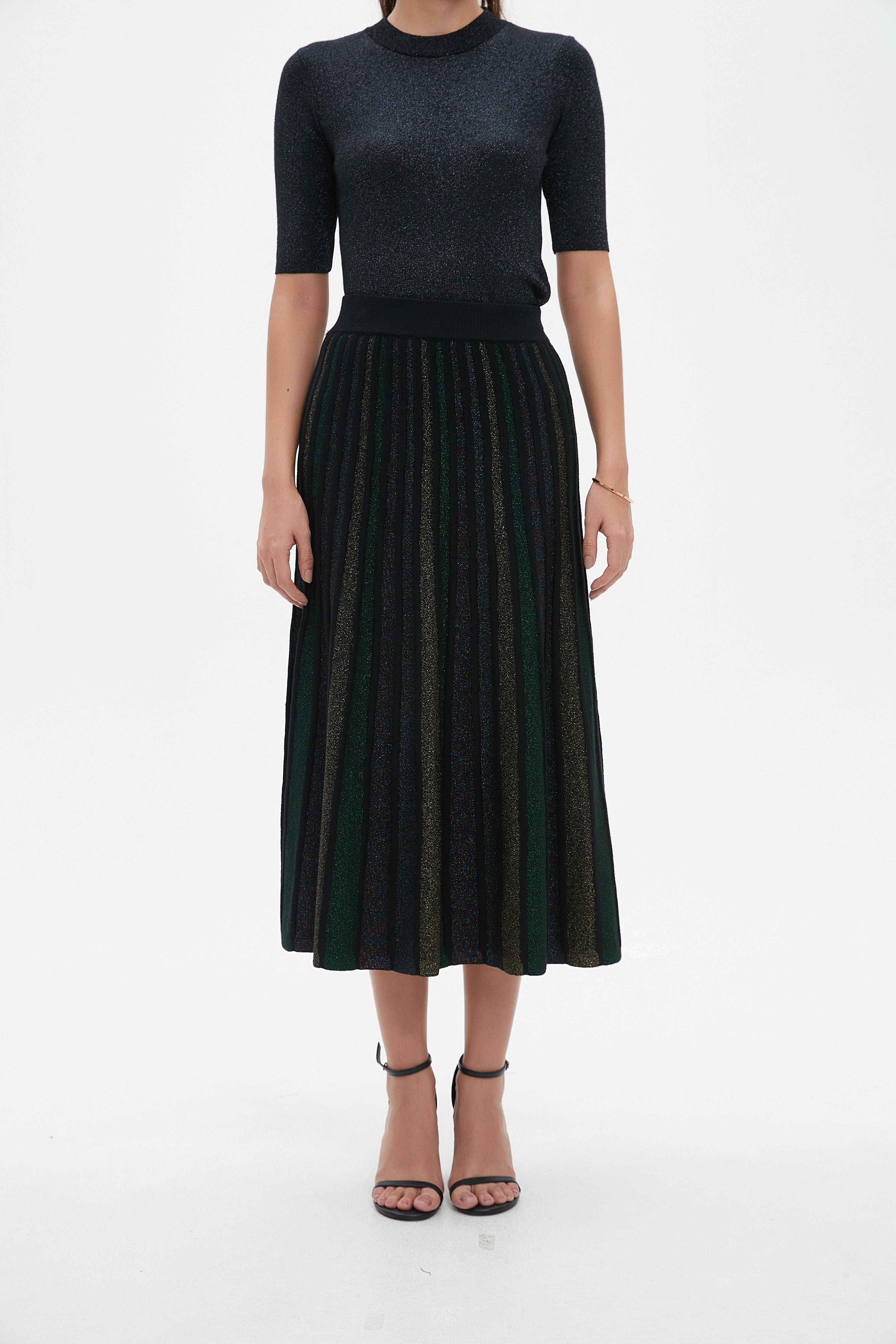 نتشي تنورة ميدي سادة بليسيه واسع مخصر نسائي