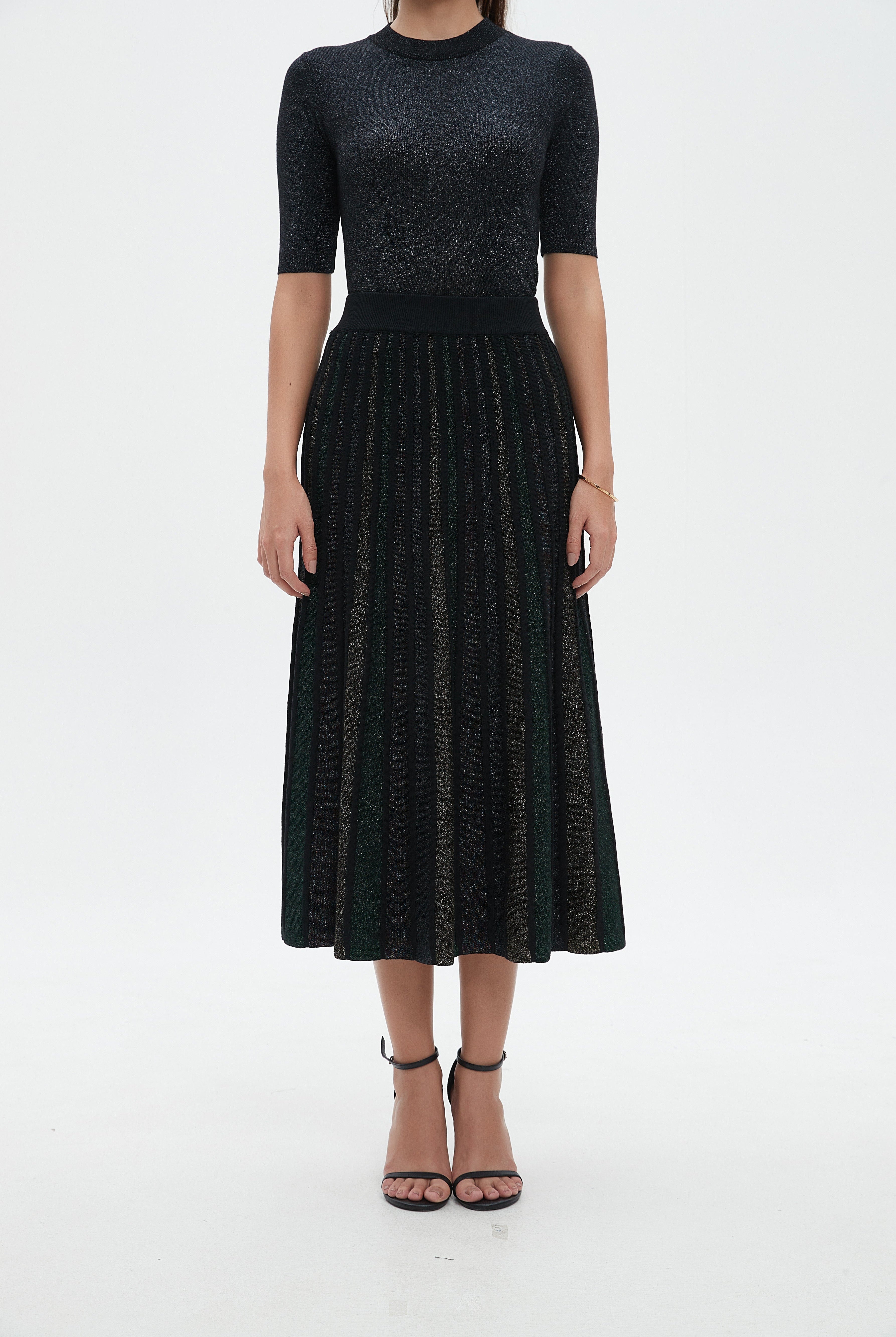 نتشي تنورة ميدي سادة بليسيه واسع مخصر نسائي