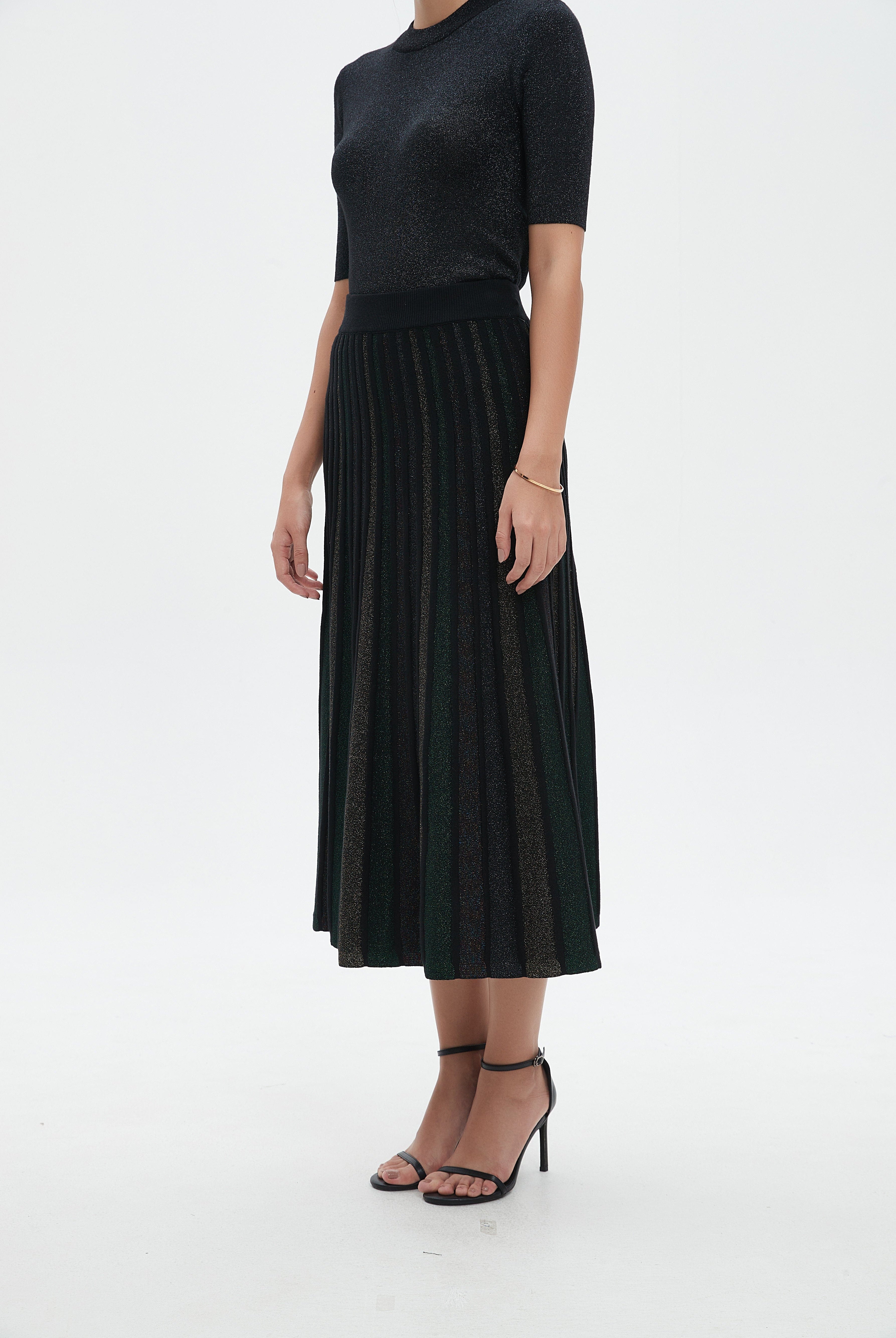 نتشي تنورة ميدي سادة بليسيه واسع مخصر نسائي