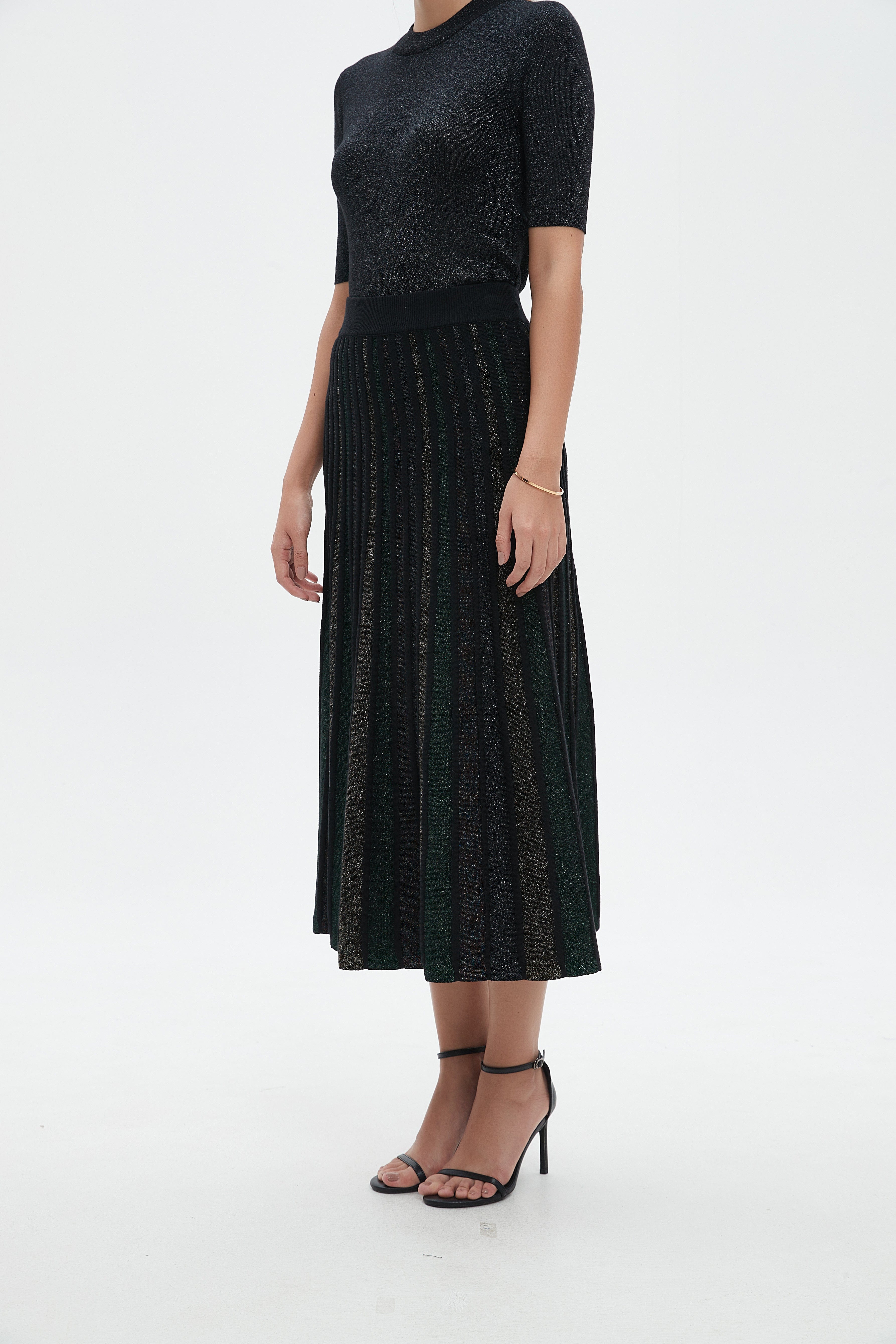 نتشي تنورة ميدي سادة بليسيه واسع مخصر نسائي