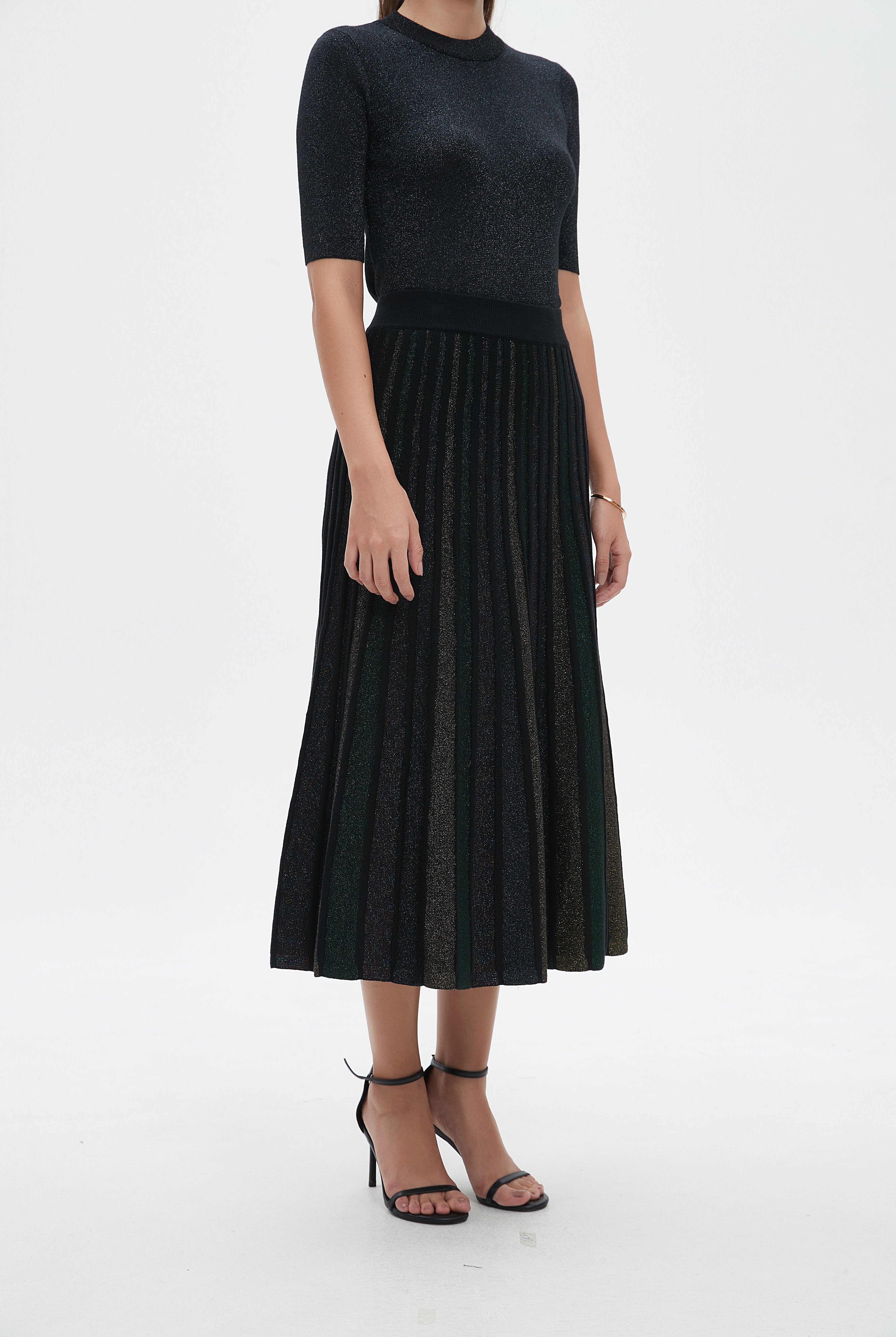 نتشي تنورة ميدي سادة بليسيه واسع مخصر نسائي