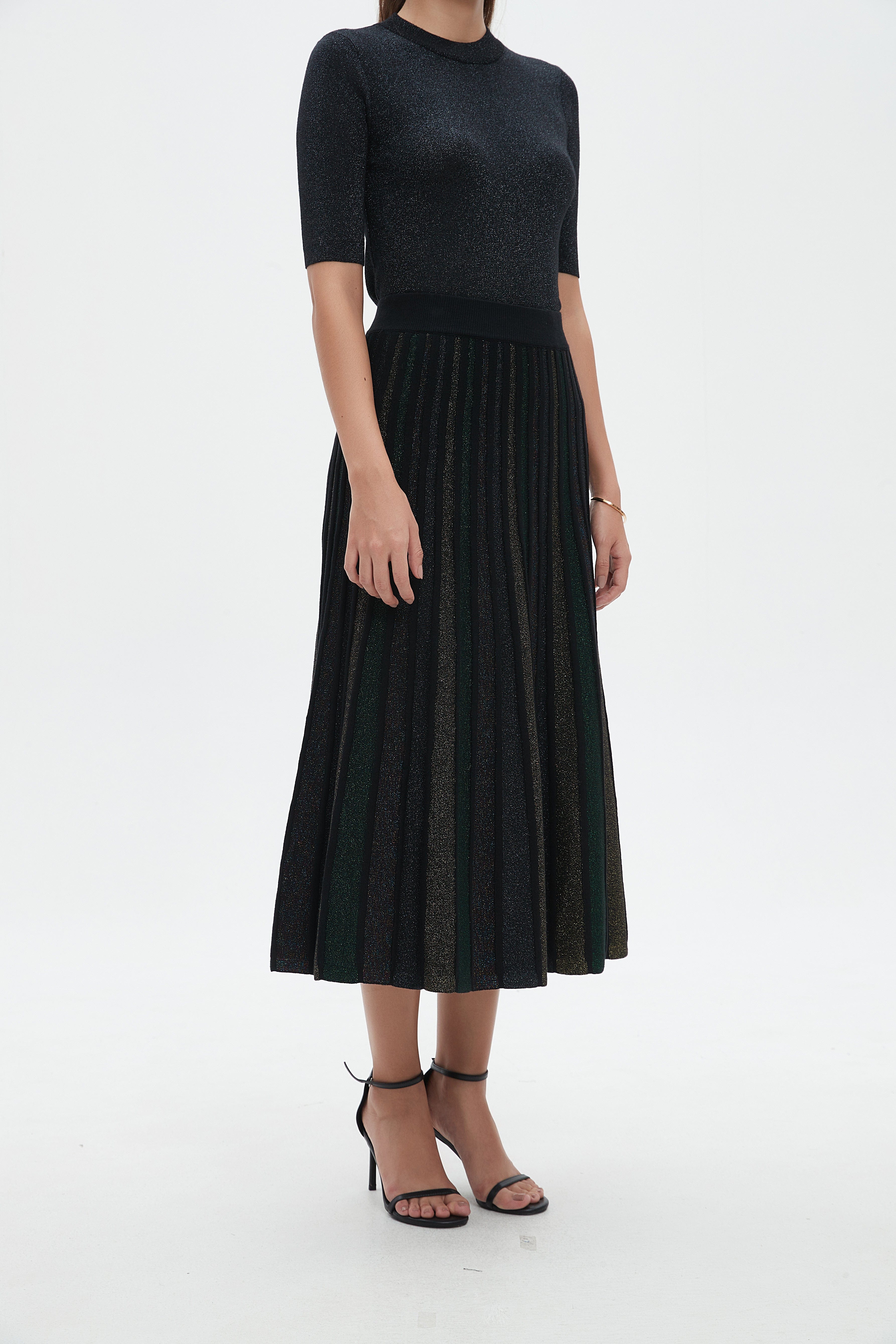 نتشي تنورة ميدي سادة بليسيه واسع مخصر نسائي