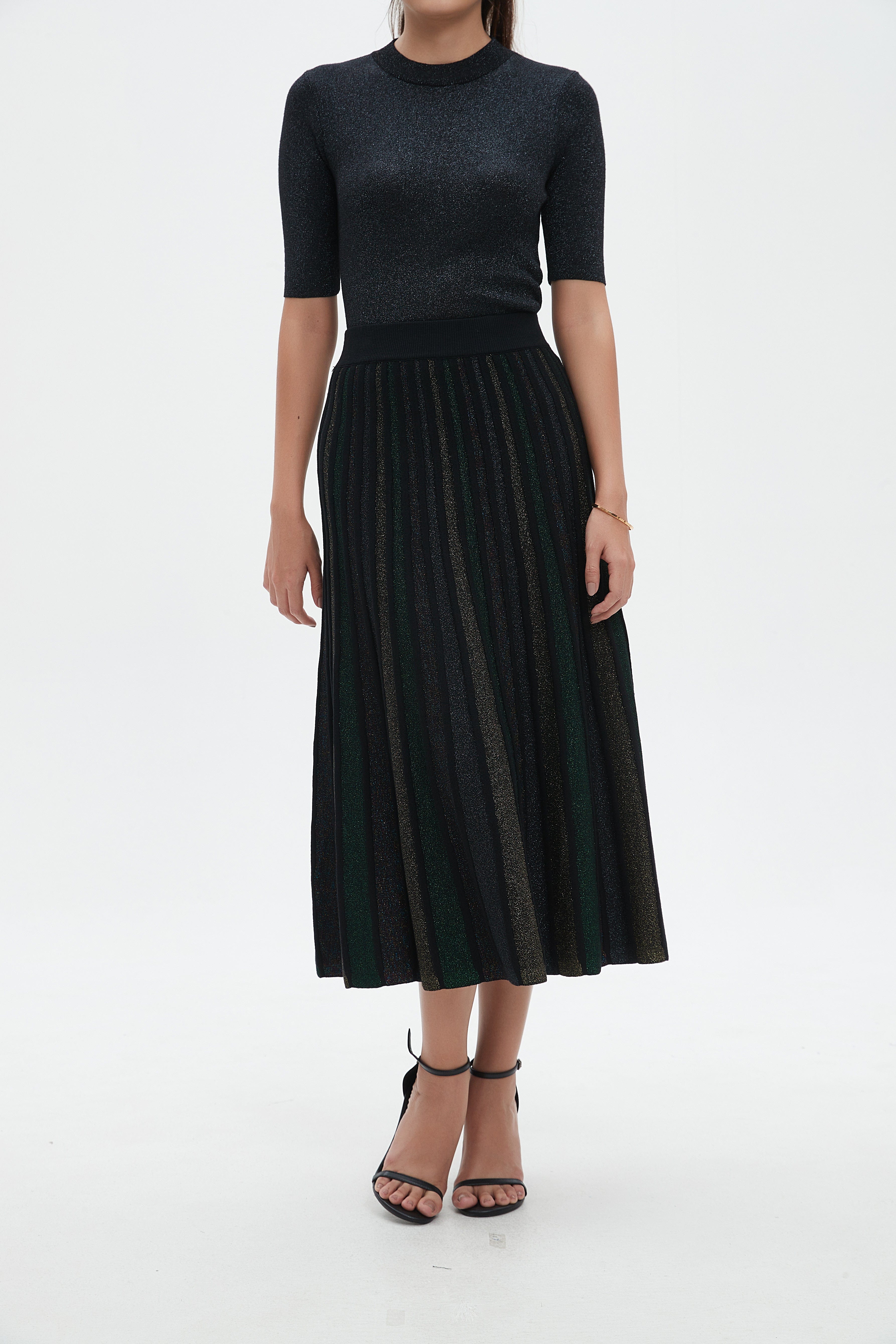 نتشي تنورة ميدي سادة بليسيه واسع مخصر نسائي