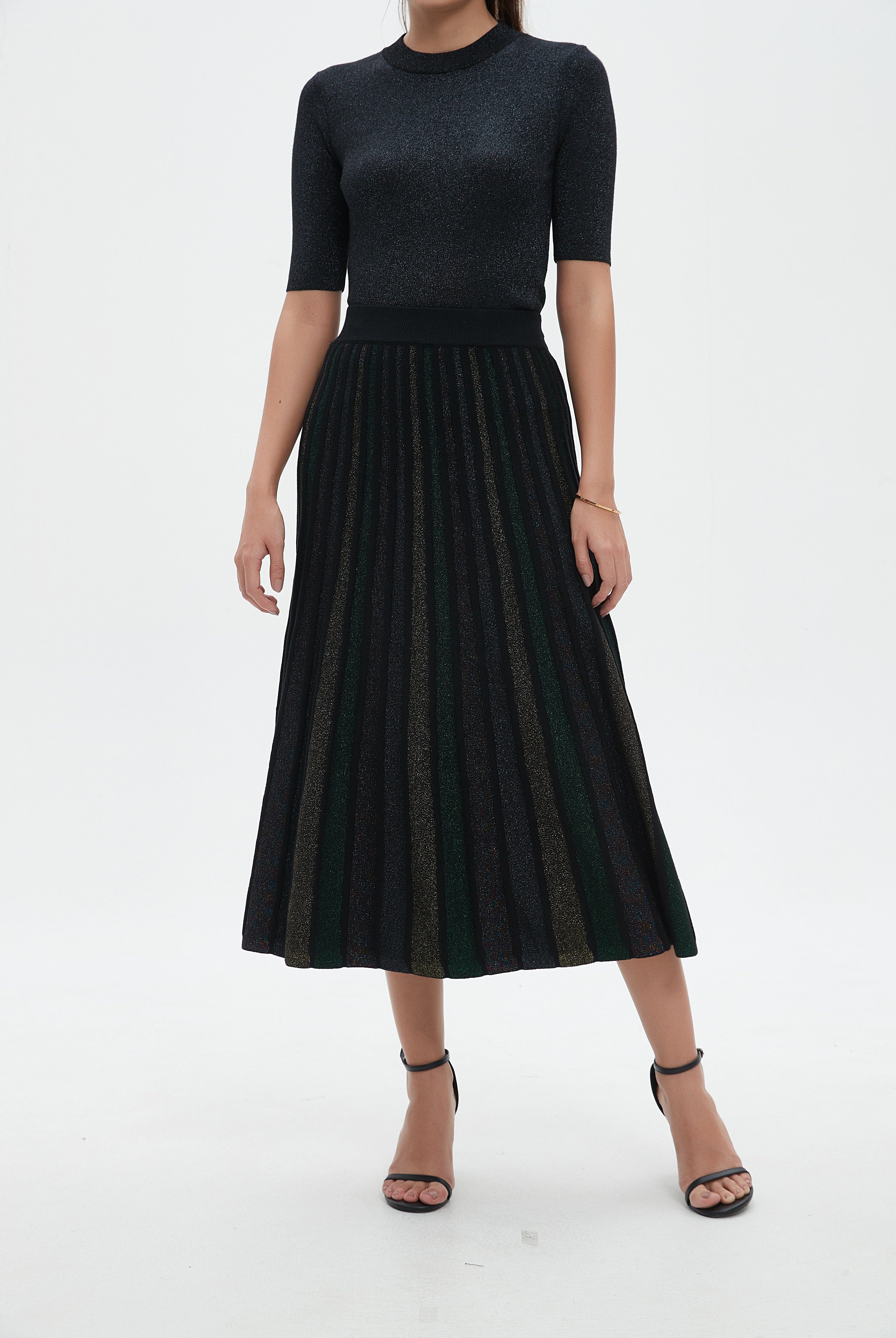 نتشي تنورة ميدي سادة بليسيه واسع مخصر نسائي