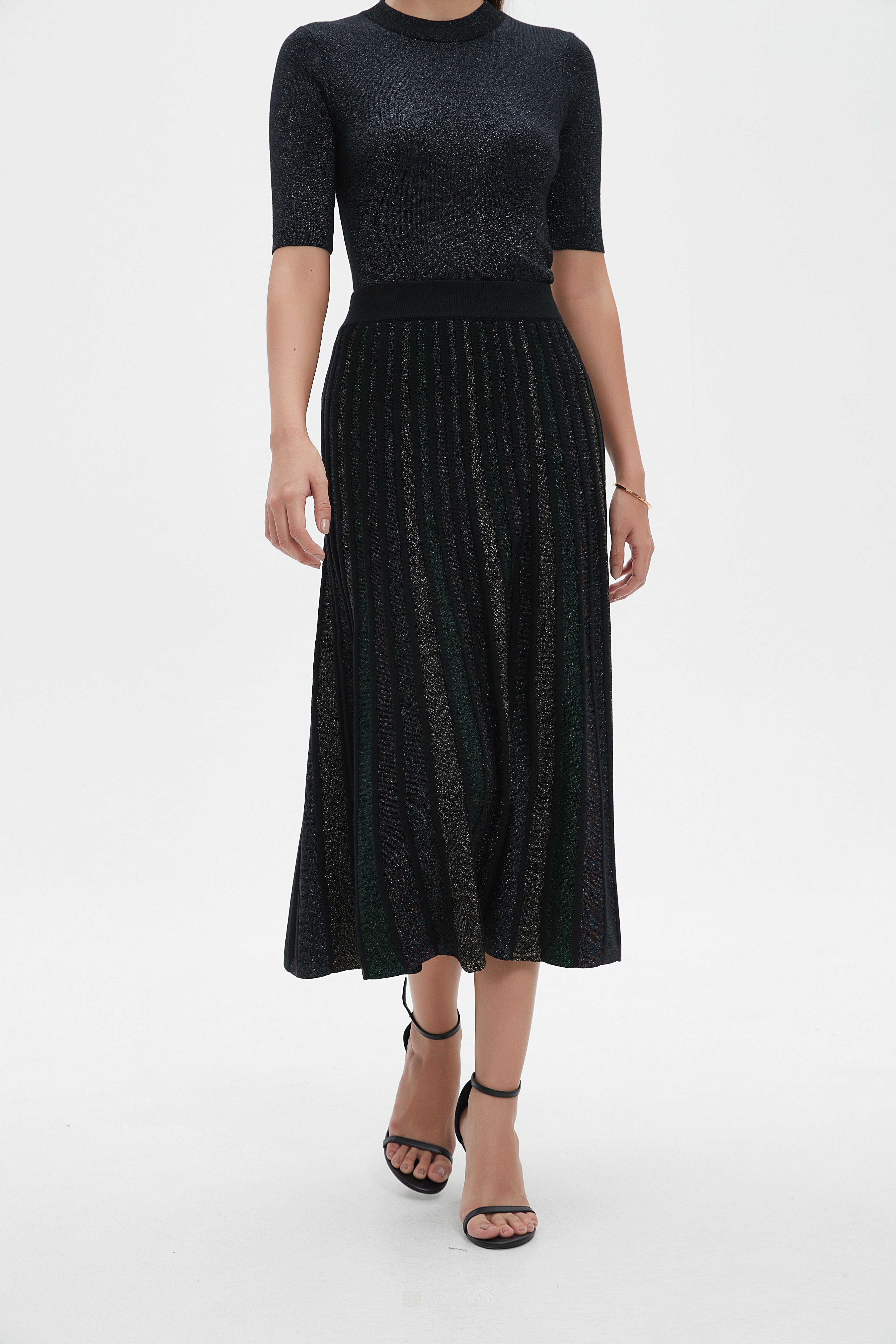 نتشي تنورة ميدي سادة بليسيه واسع مخصر نسائي