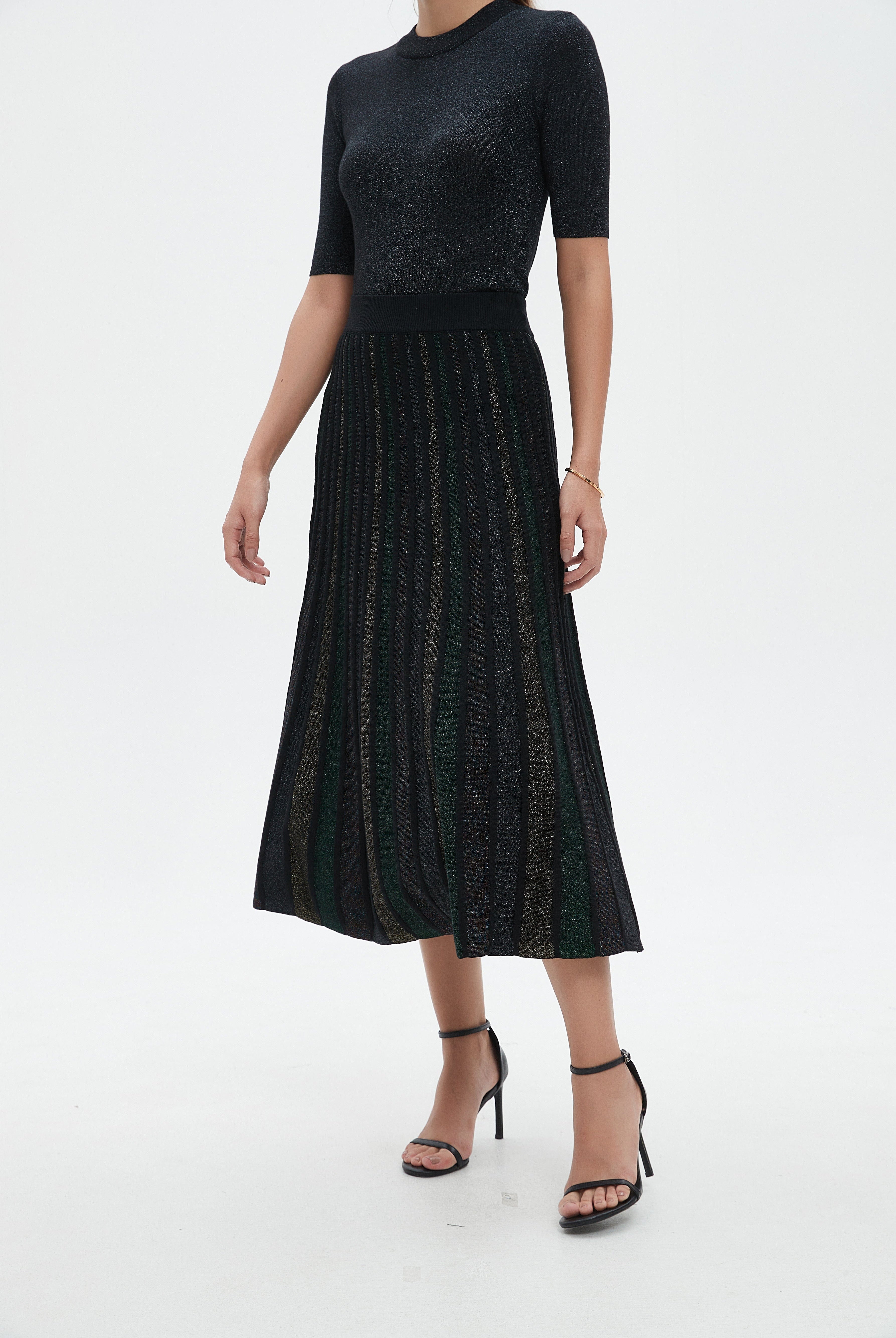 نتشي تنورة ميدي سادة بليسيه واسع مخصر نسائي