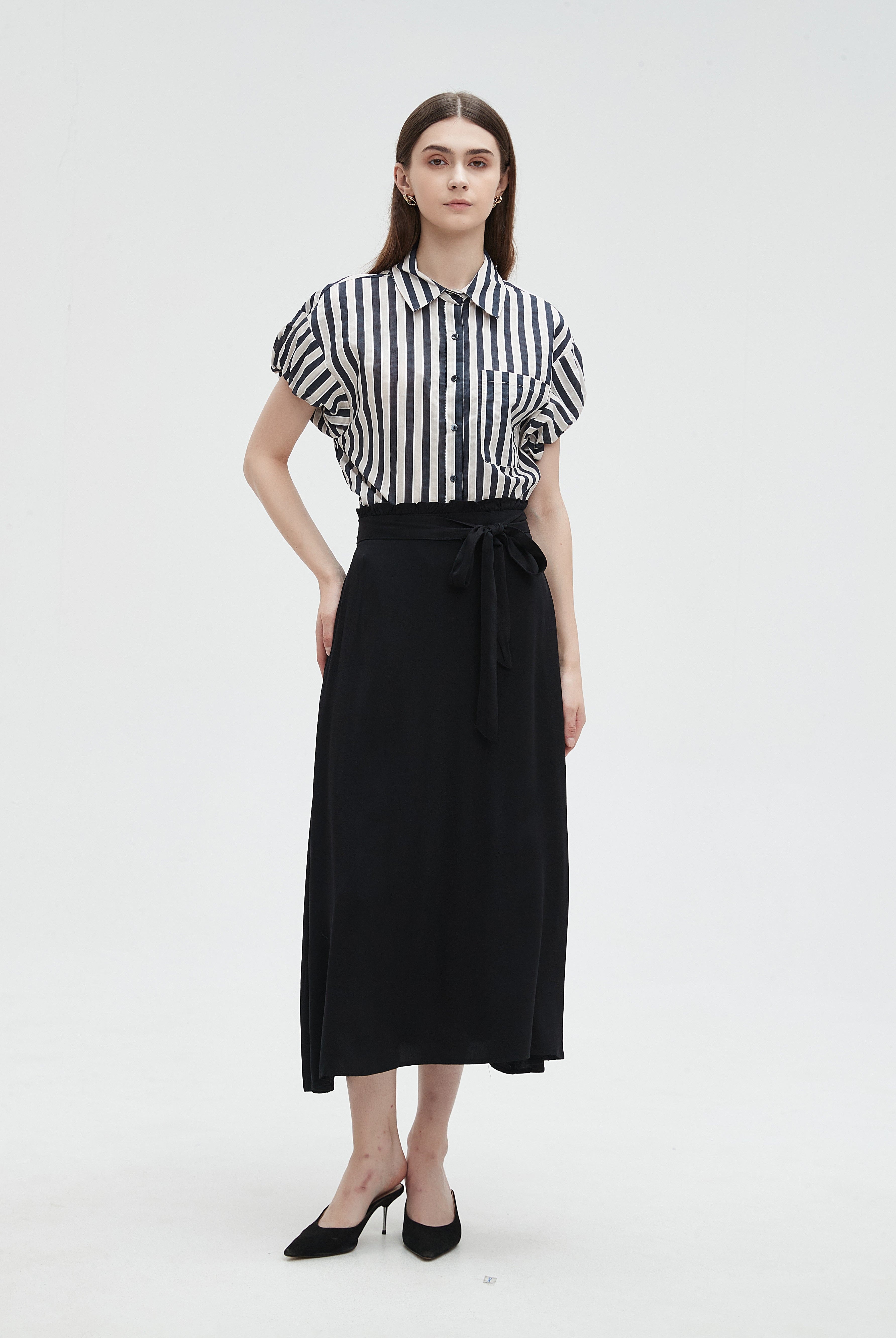 ميكا قميص مخطط بالطول نص كم بف نسائي