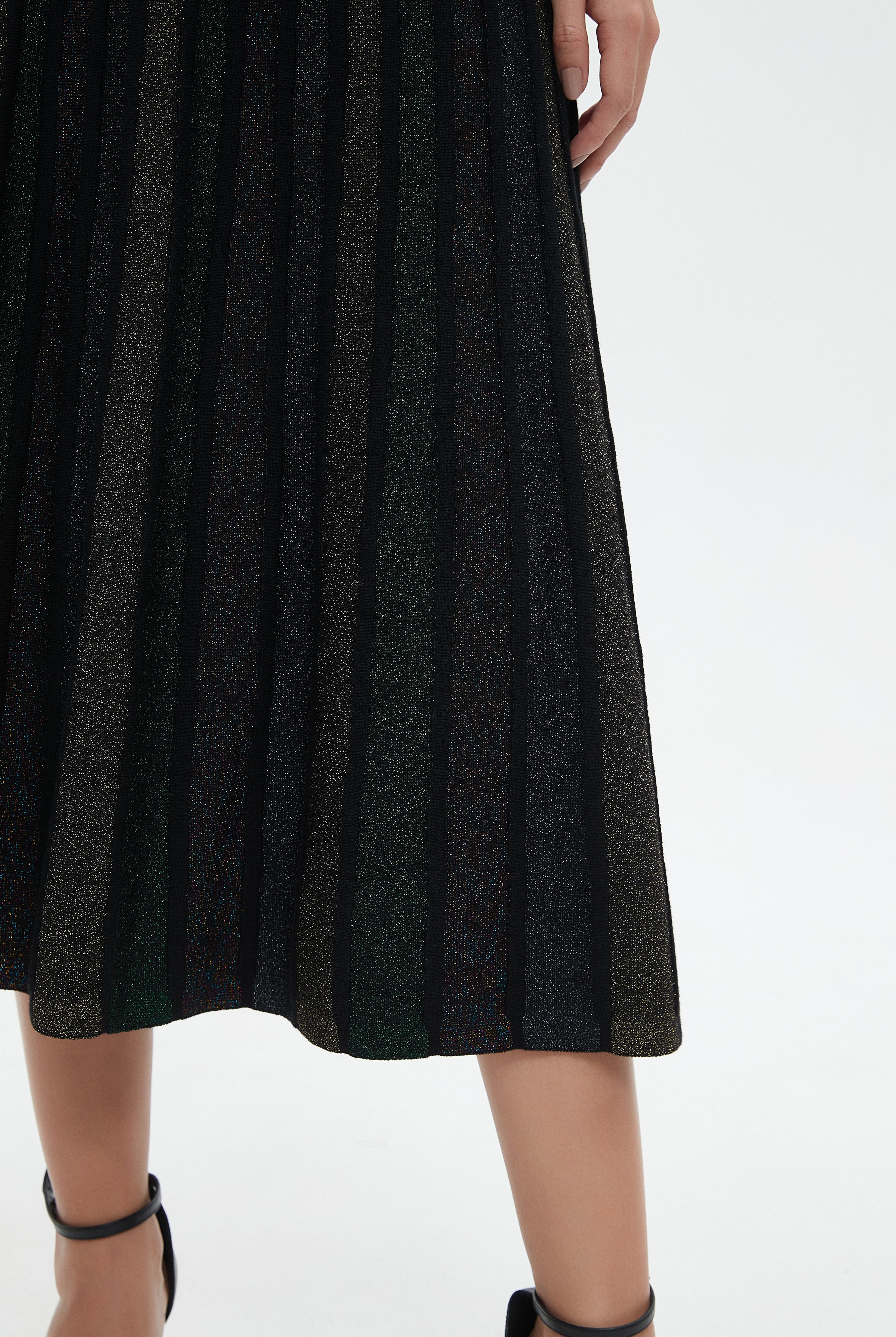 نتشي تنورة ميدي سادة بليسيه واسع مخصر نسائي