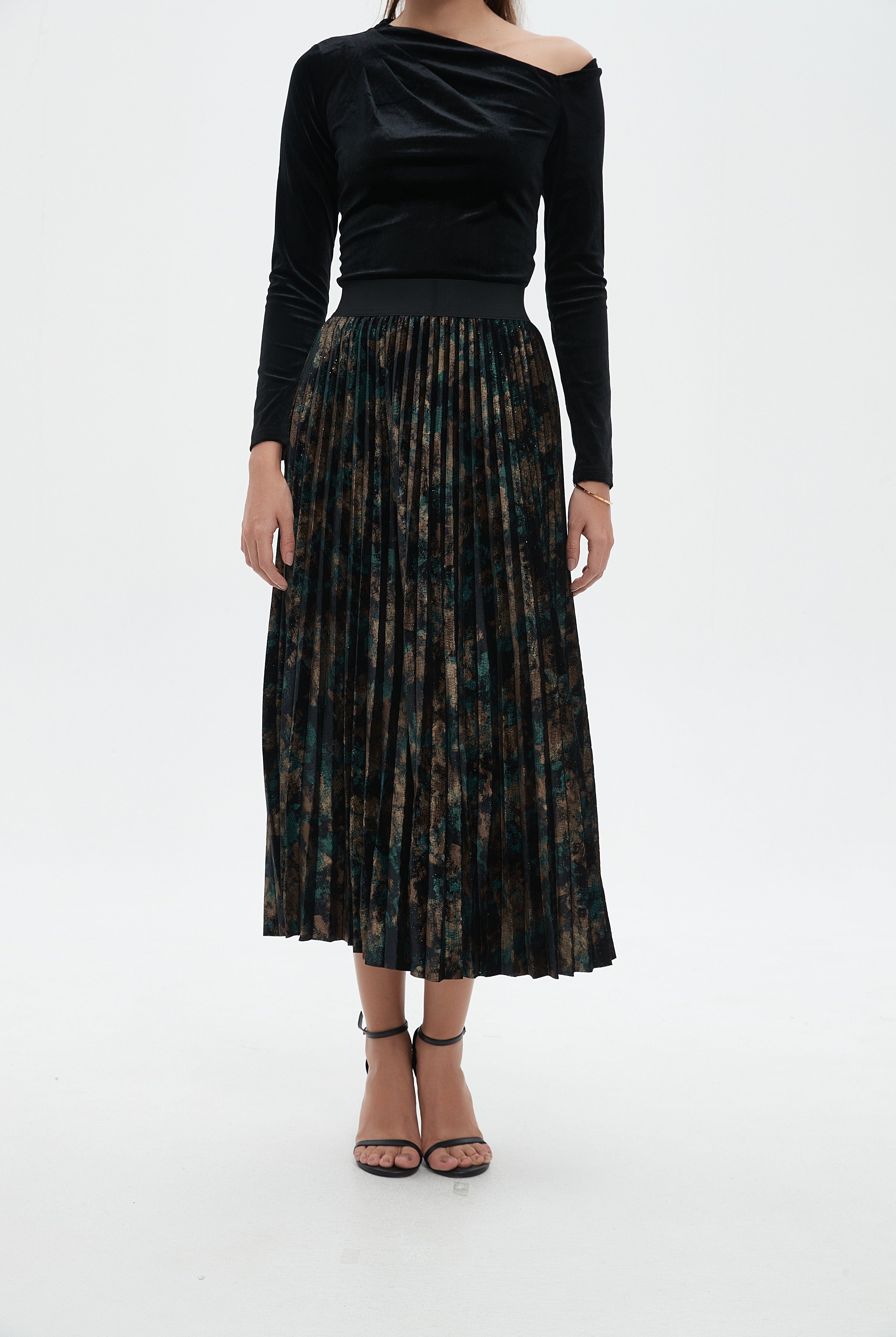 نتشي تنورة ميدي نسائية بليسيه منقوشة