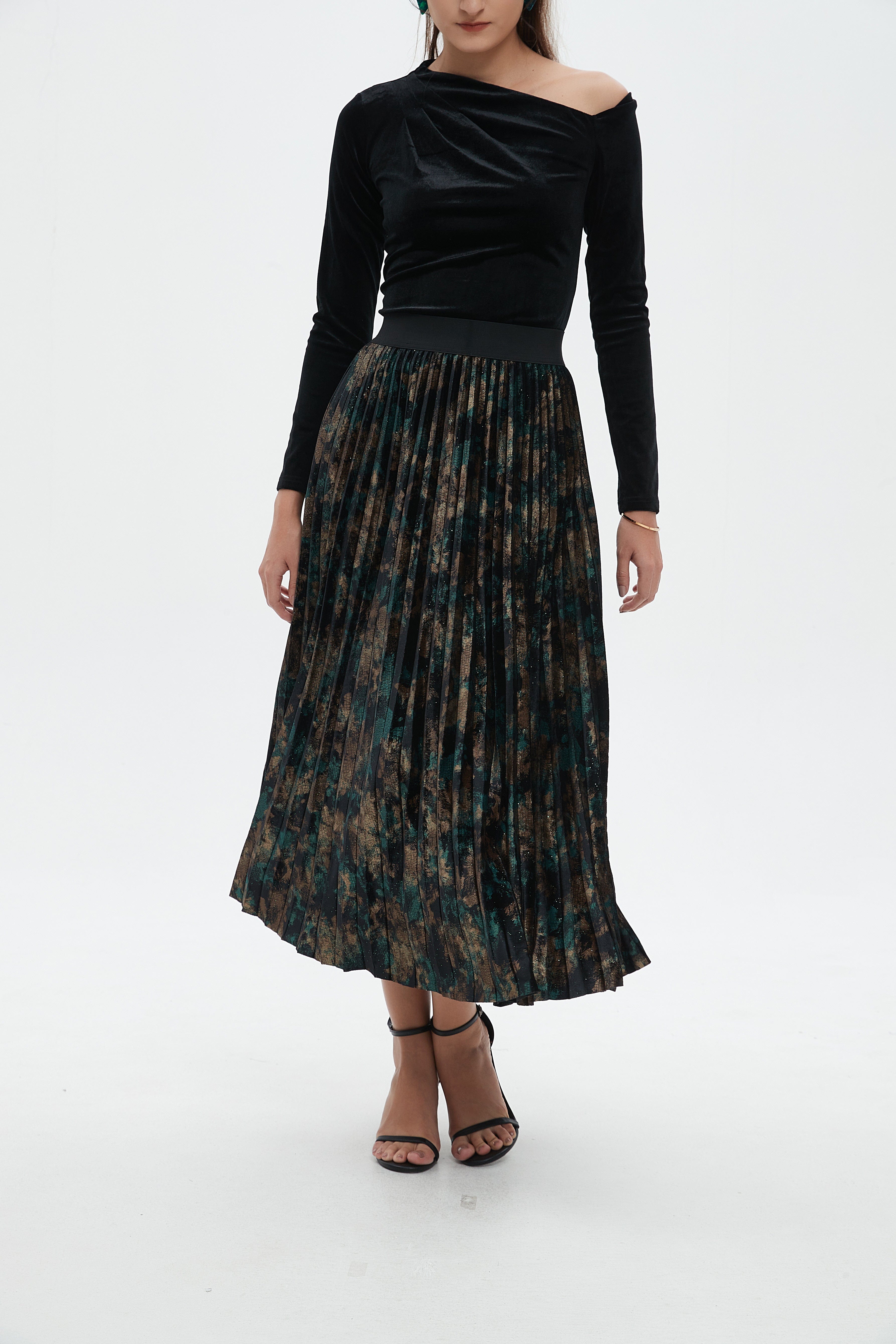 نتشي تنورة ميدي نسائية بليسيه منقوشة