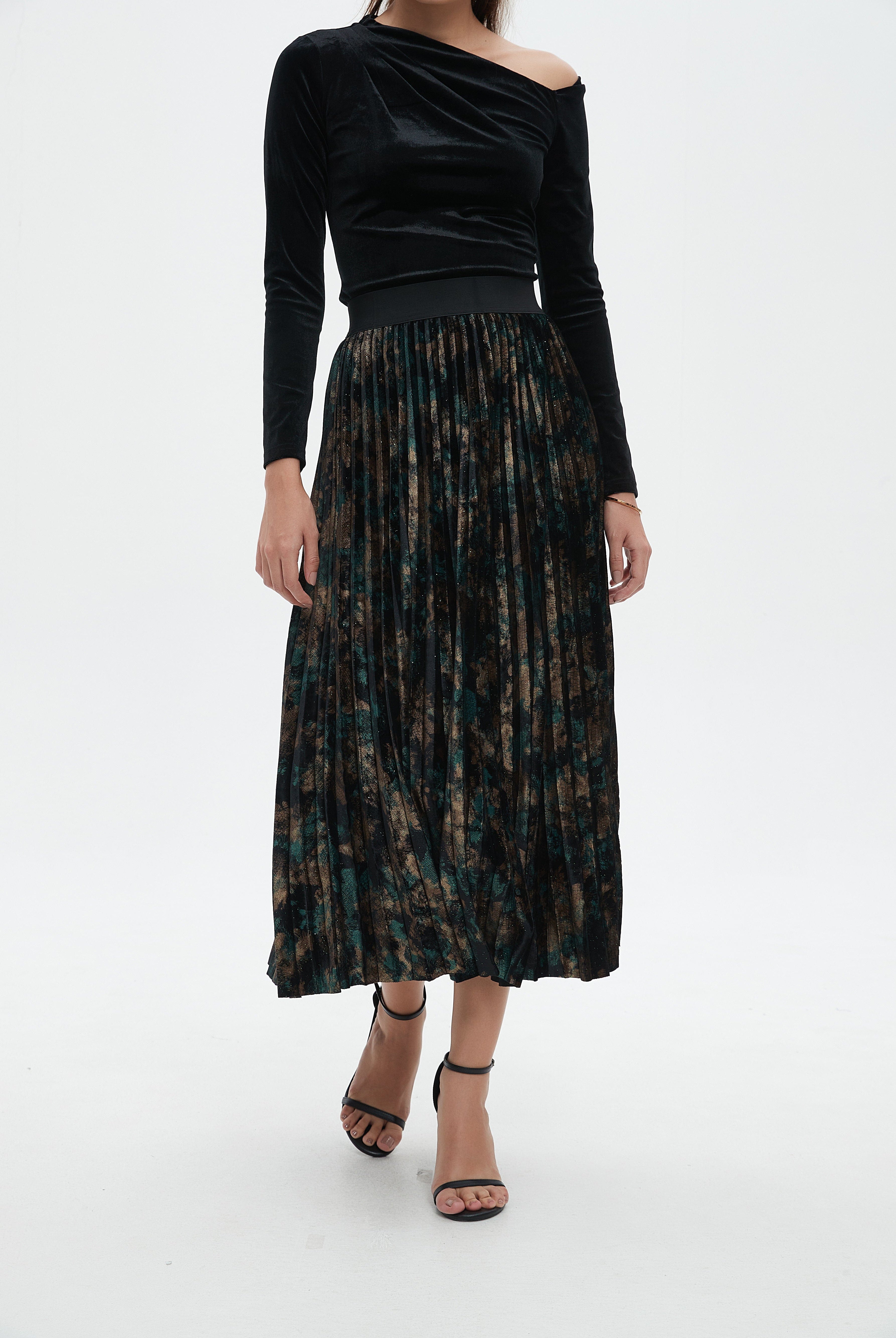 نتشي تنورة ميدي نسائية بليسيه منقوشة