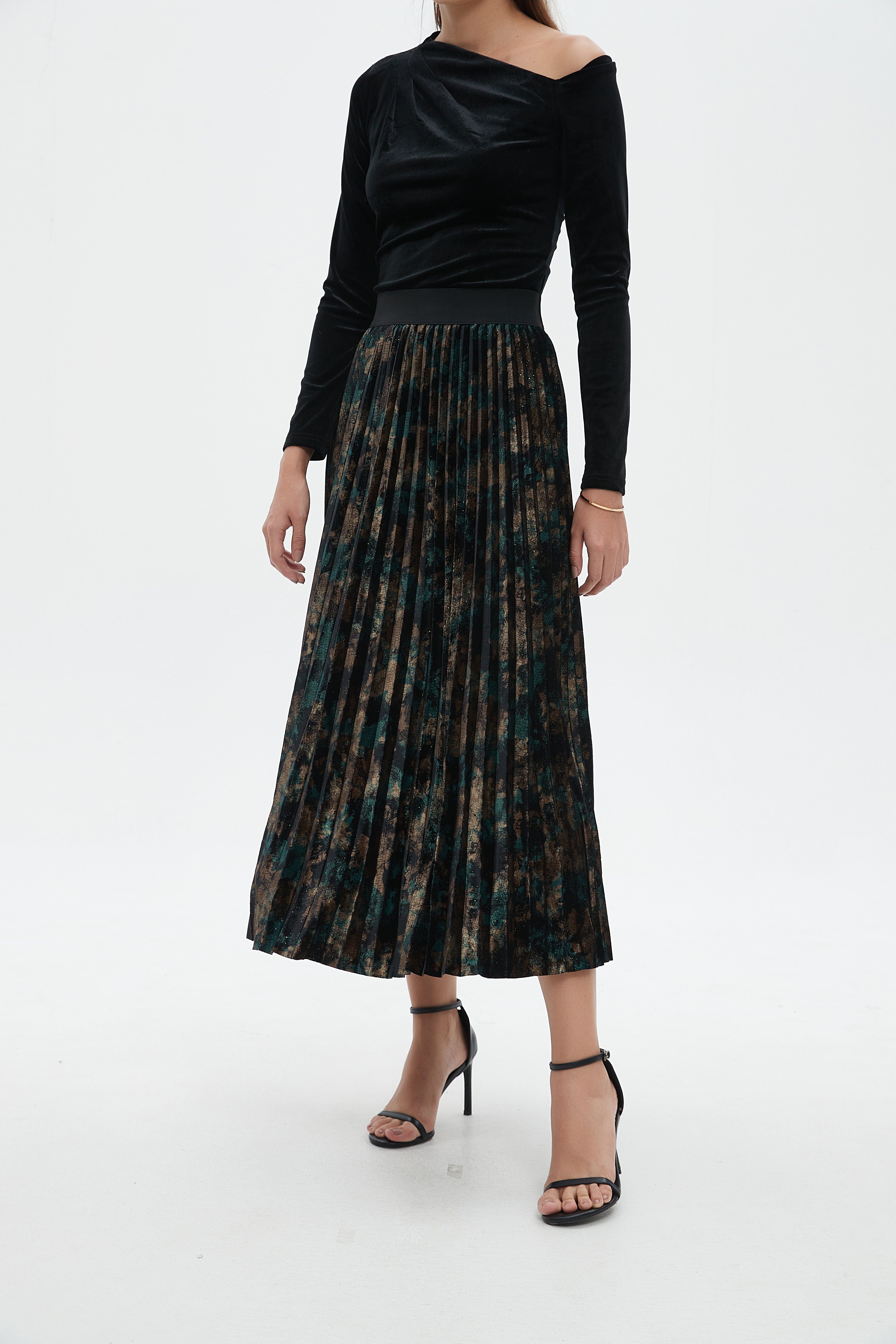 نتشي تنورة ميدي نسائية بليسيه منقوشة