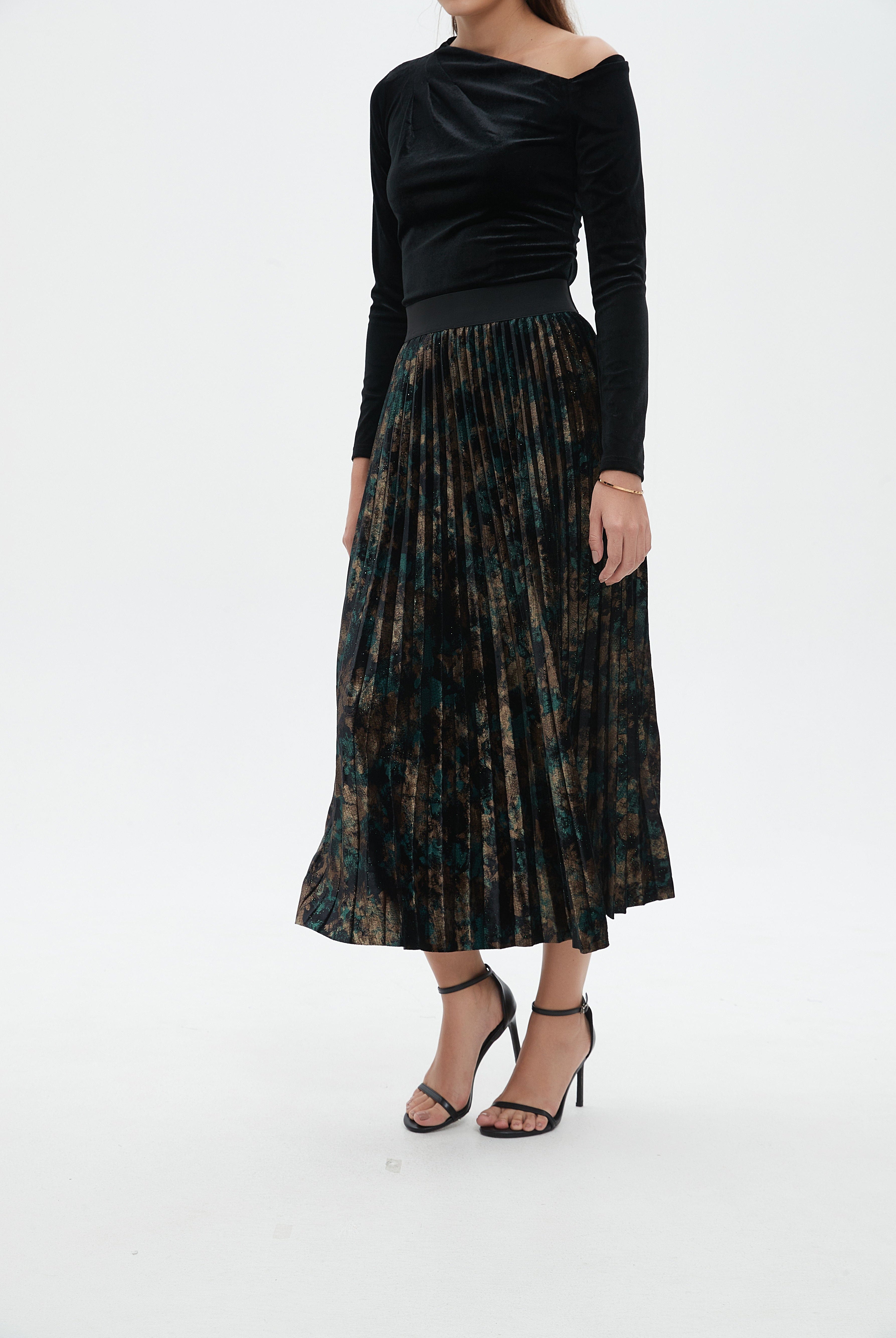 نتشي تنورة ميدي نسائية بليسيه منقوشة