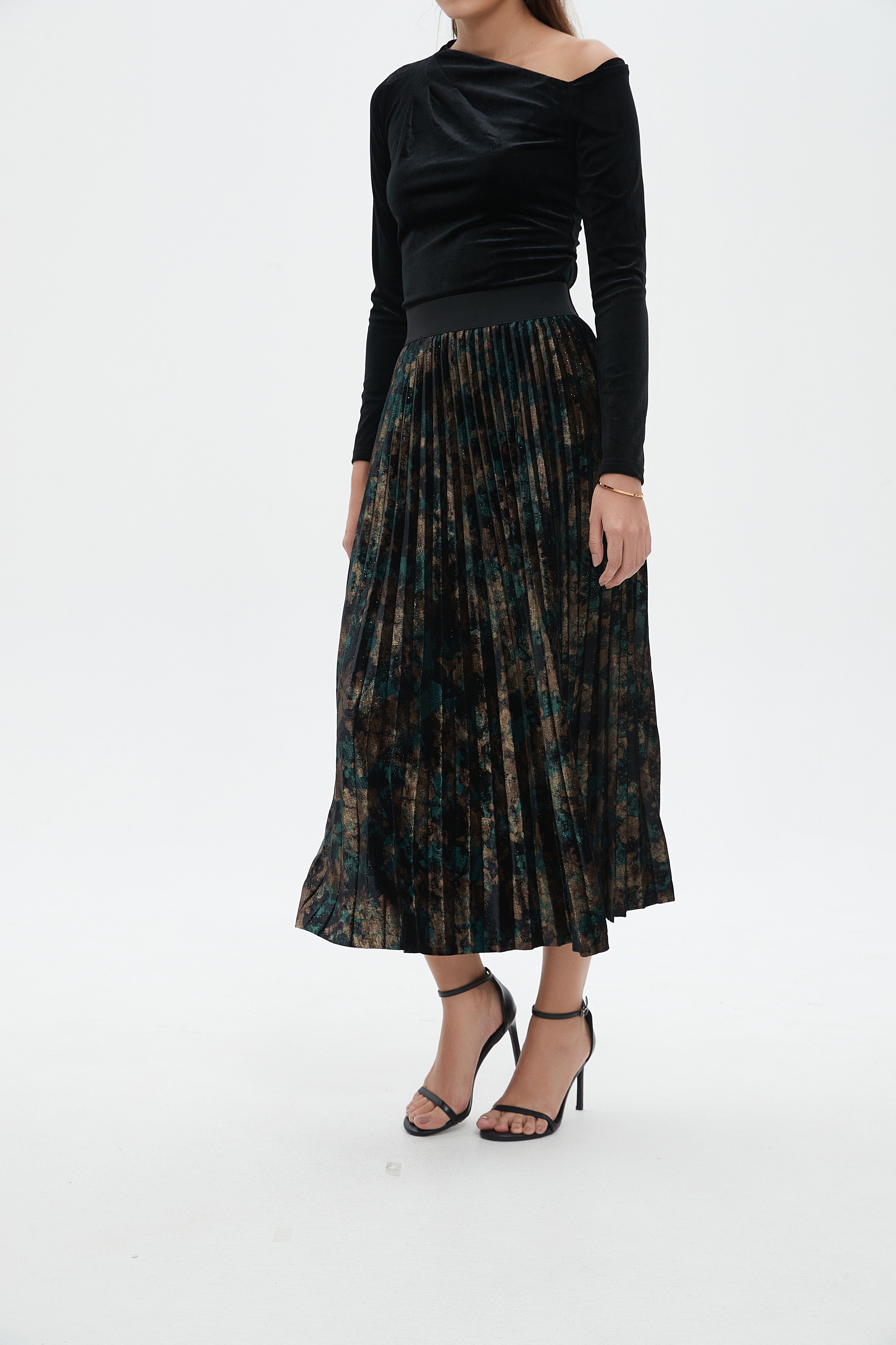 نتشي تنورة ميدي نسائية بليسيه منقوشة