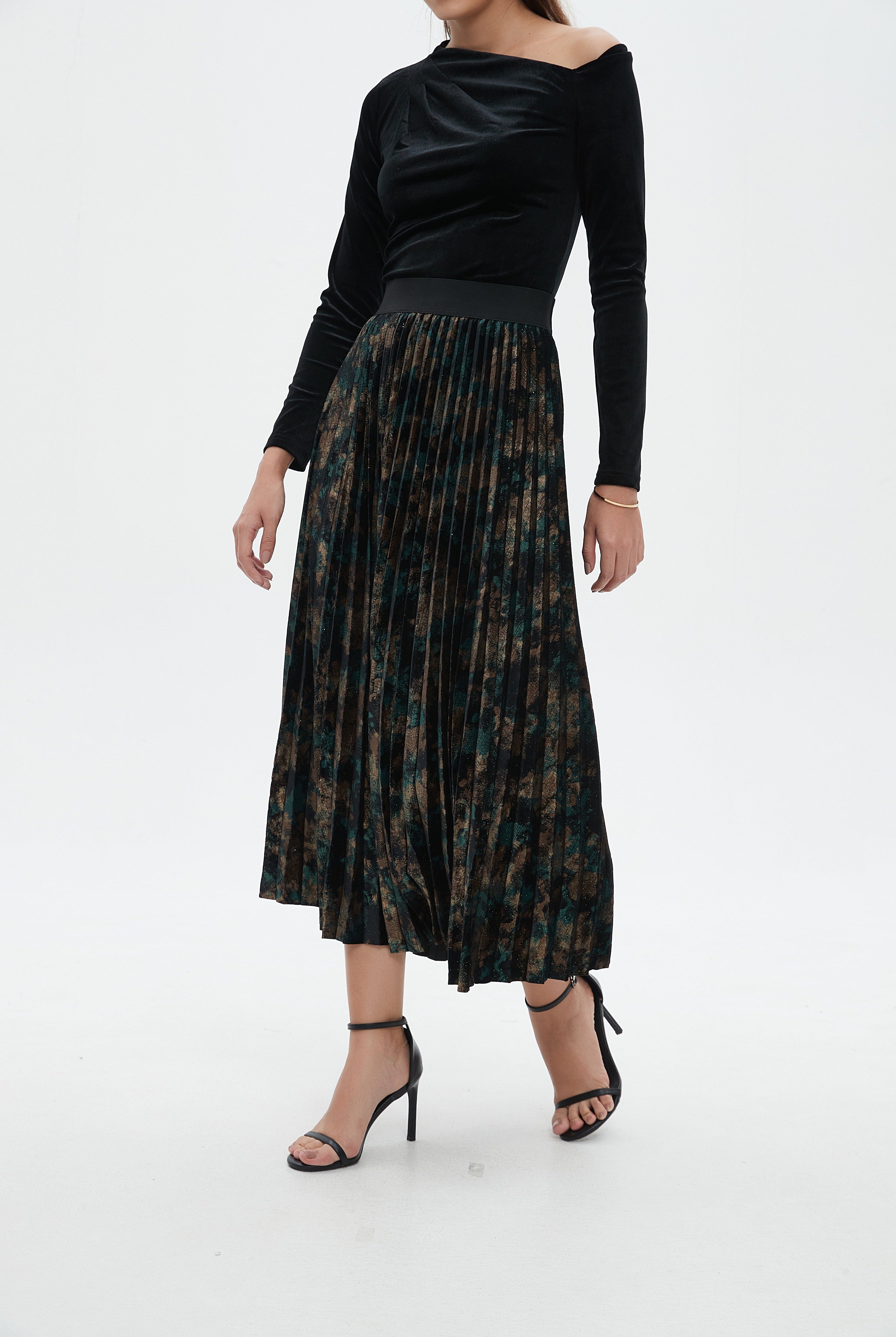 نتشي تنورة ميدي نسائية بليسيه منقوشة