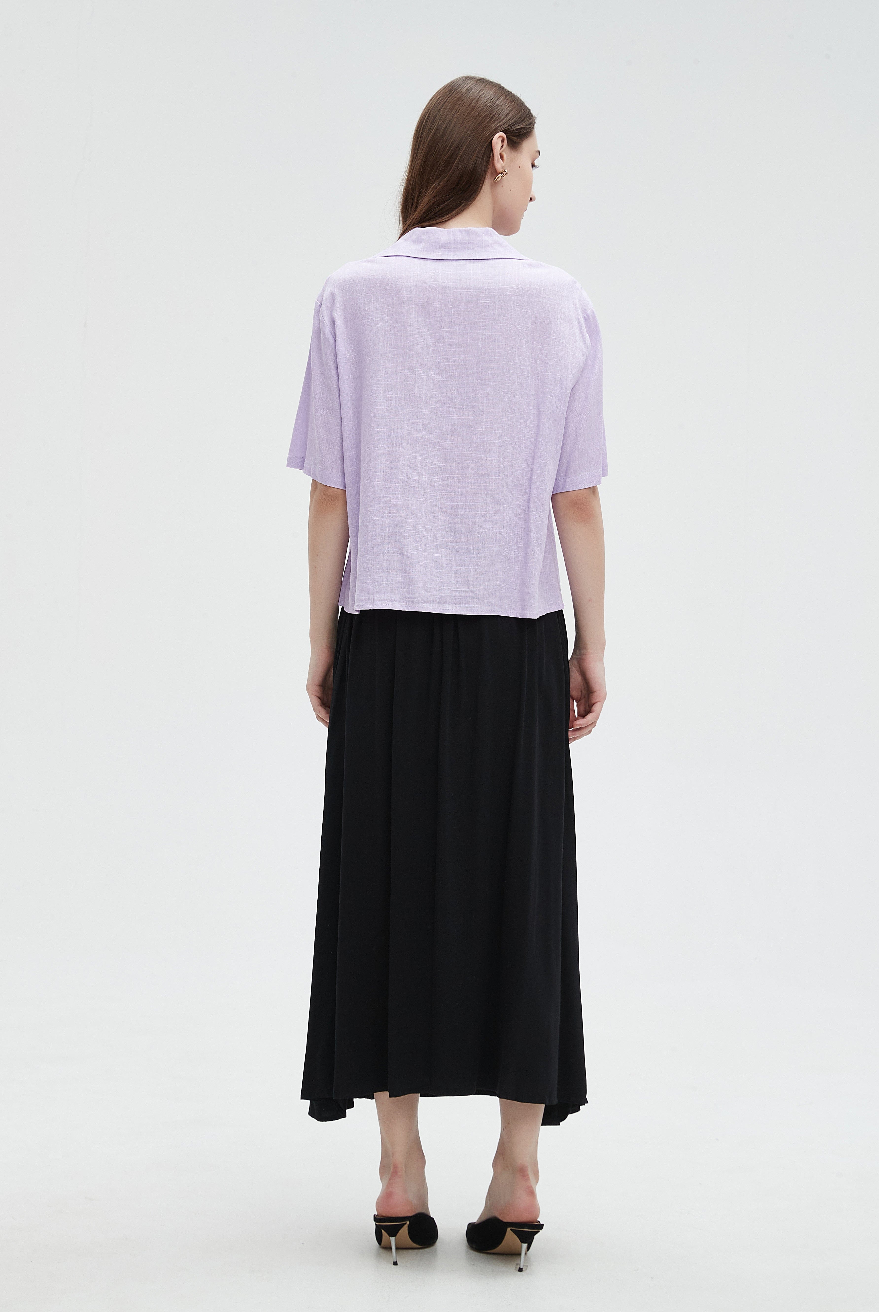 ميكا قميص مخرم من الجانب بأزرار أمامية نص كم نسائي