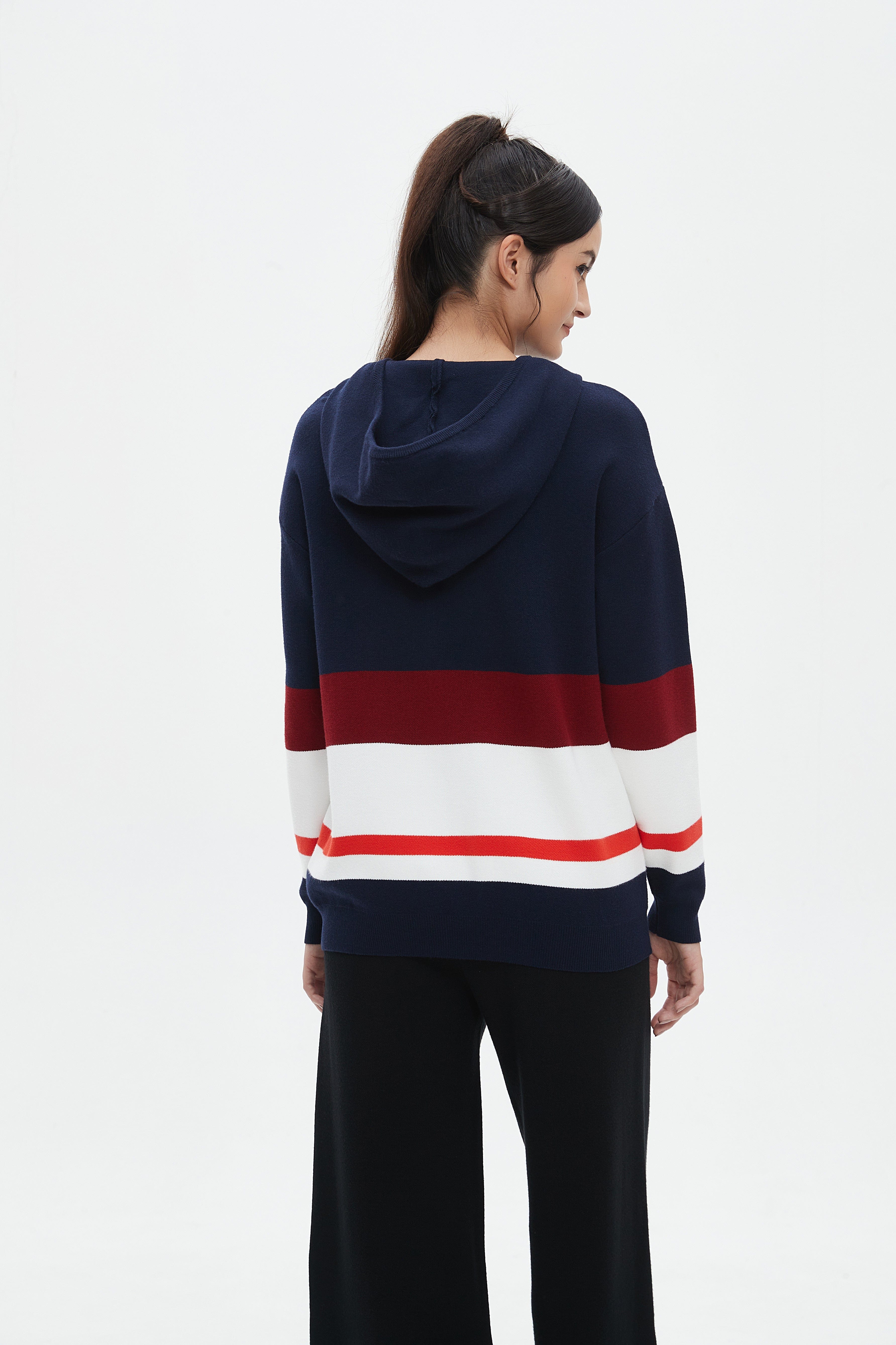 نتشي بلوفر مخطط بالعرض كم طويل بقبعة نسائي